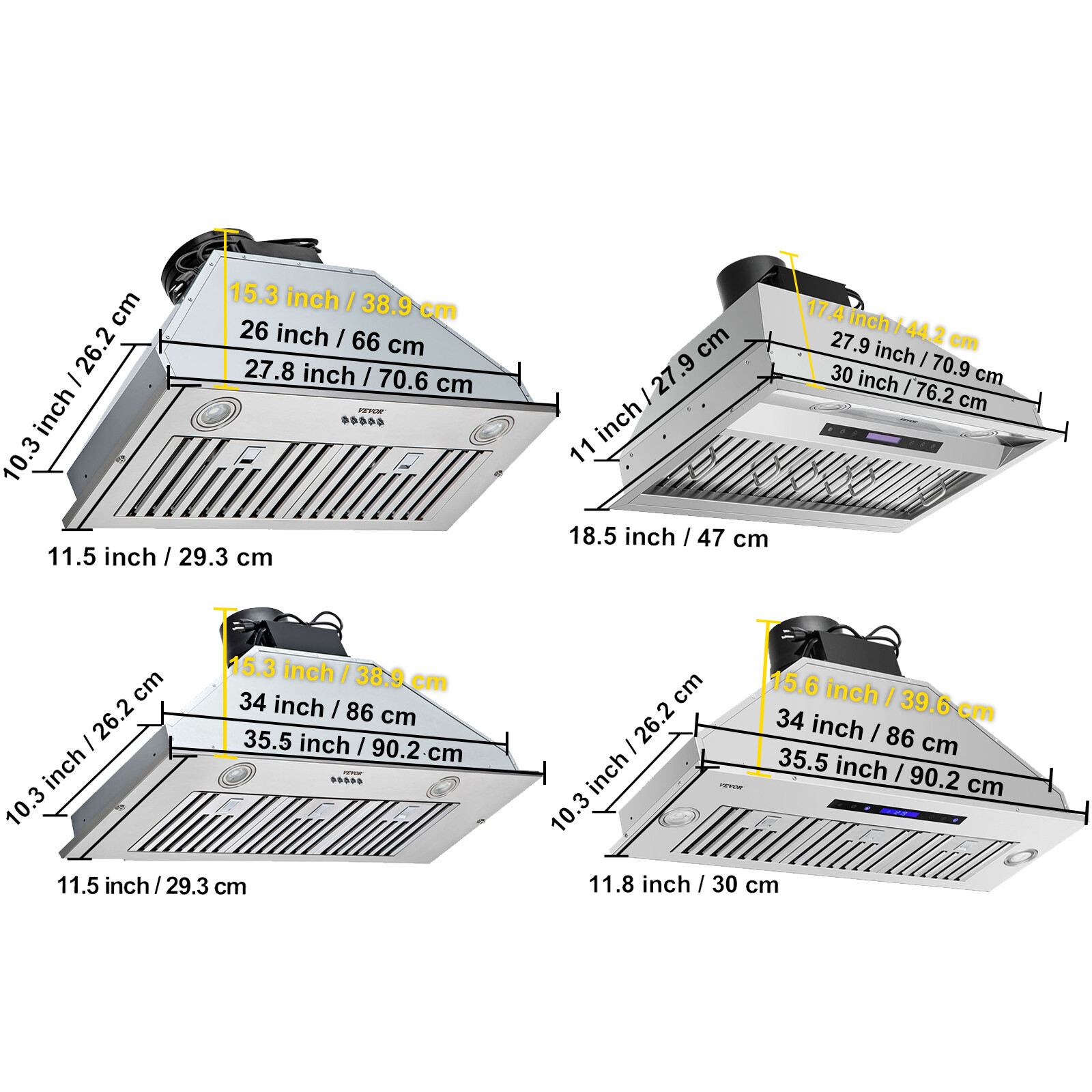 VEVOR Built-in Range Hood 30/36in Insert Vent Hood 800/900CFM Kitchen Stove LEDs