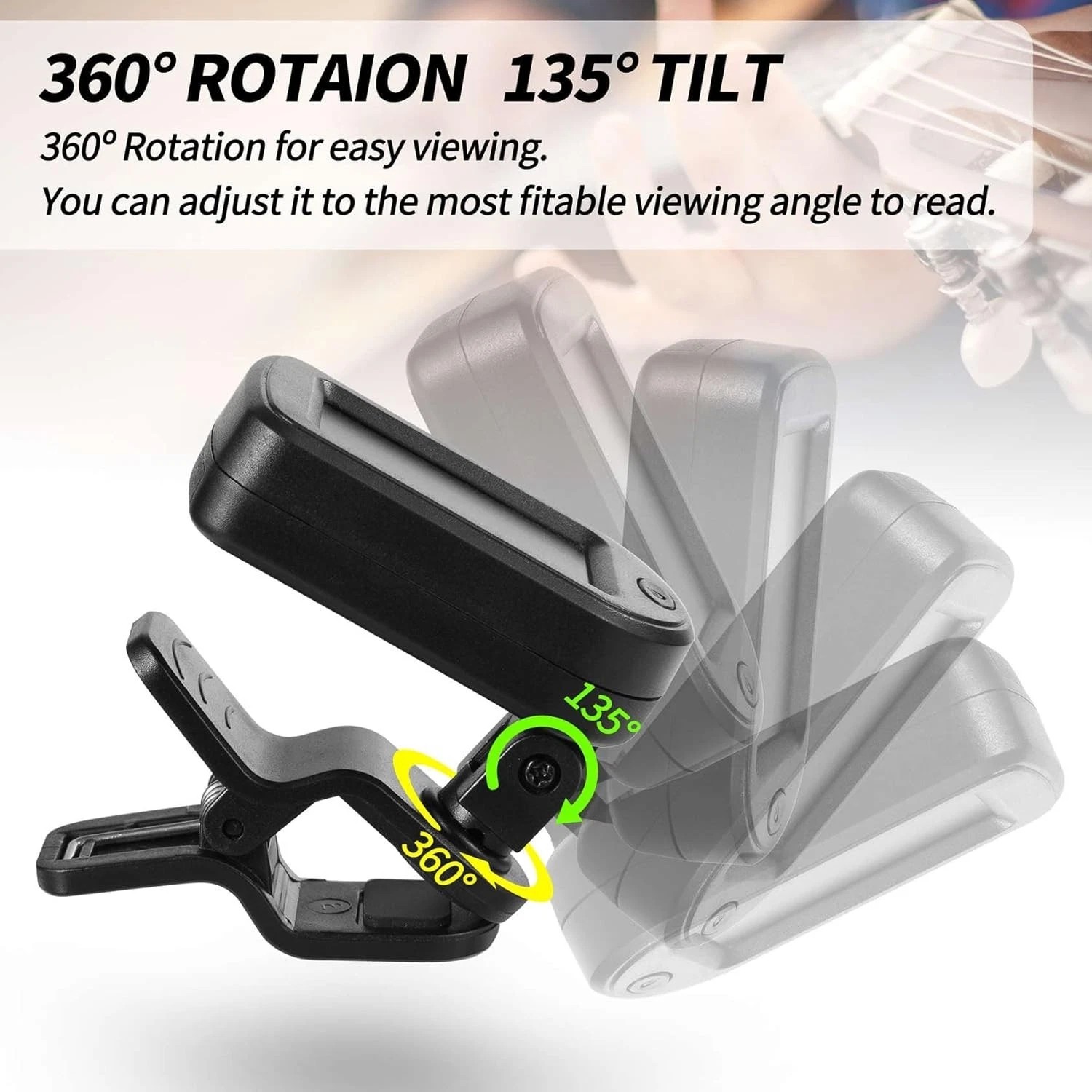 1X Clip-On LCD Digital Tuner for Guitar Bass Violin Ukulele Chromatic AT-01A NEW