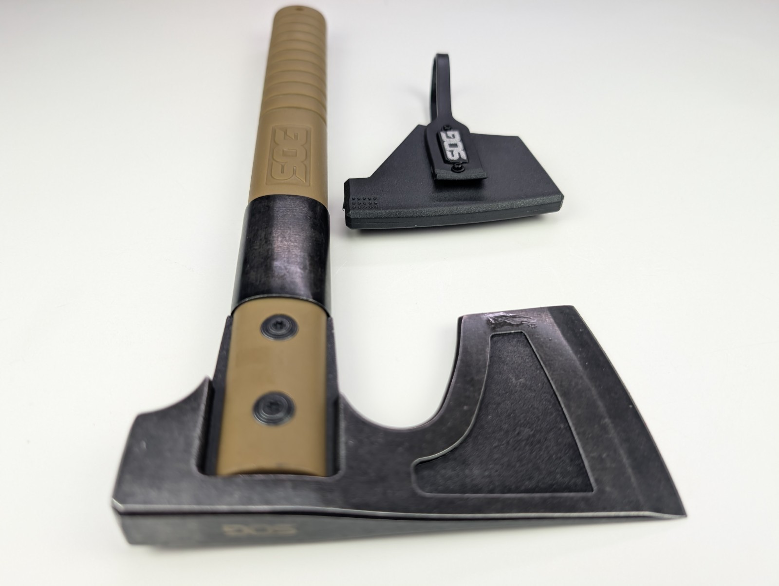 SOG Camp Axe - 11.5" Overall - Black Stonewash Finish - Tan GRN Handle + Sheath