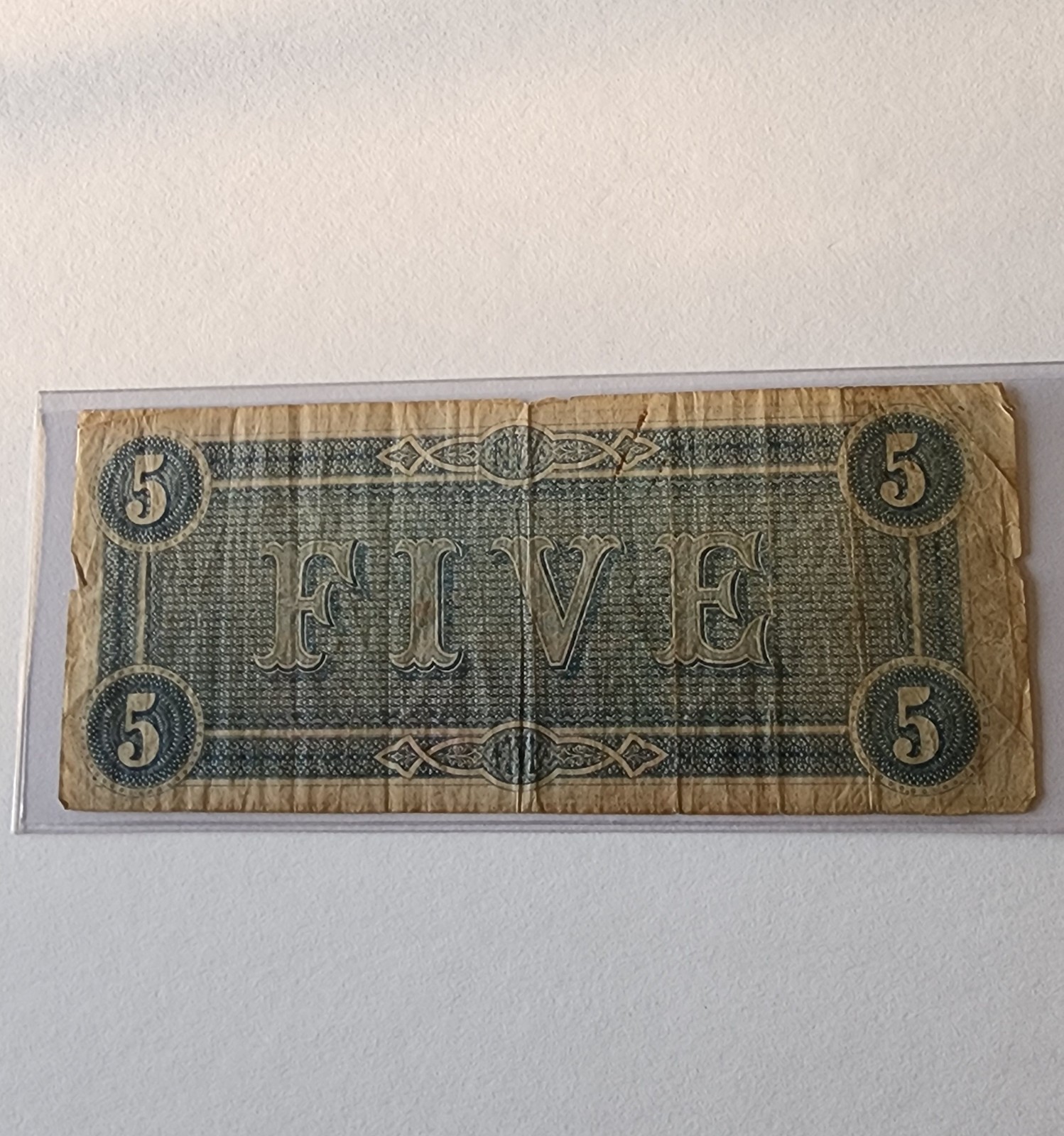 $5 1864 Five Dollar Bill Note Confederate States of America off center error