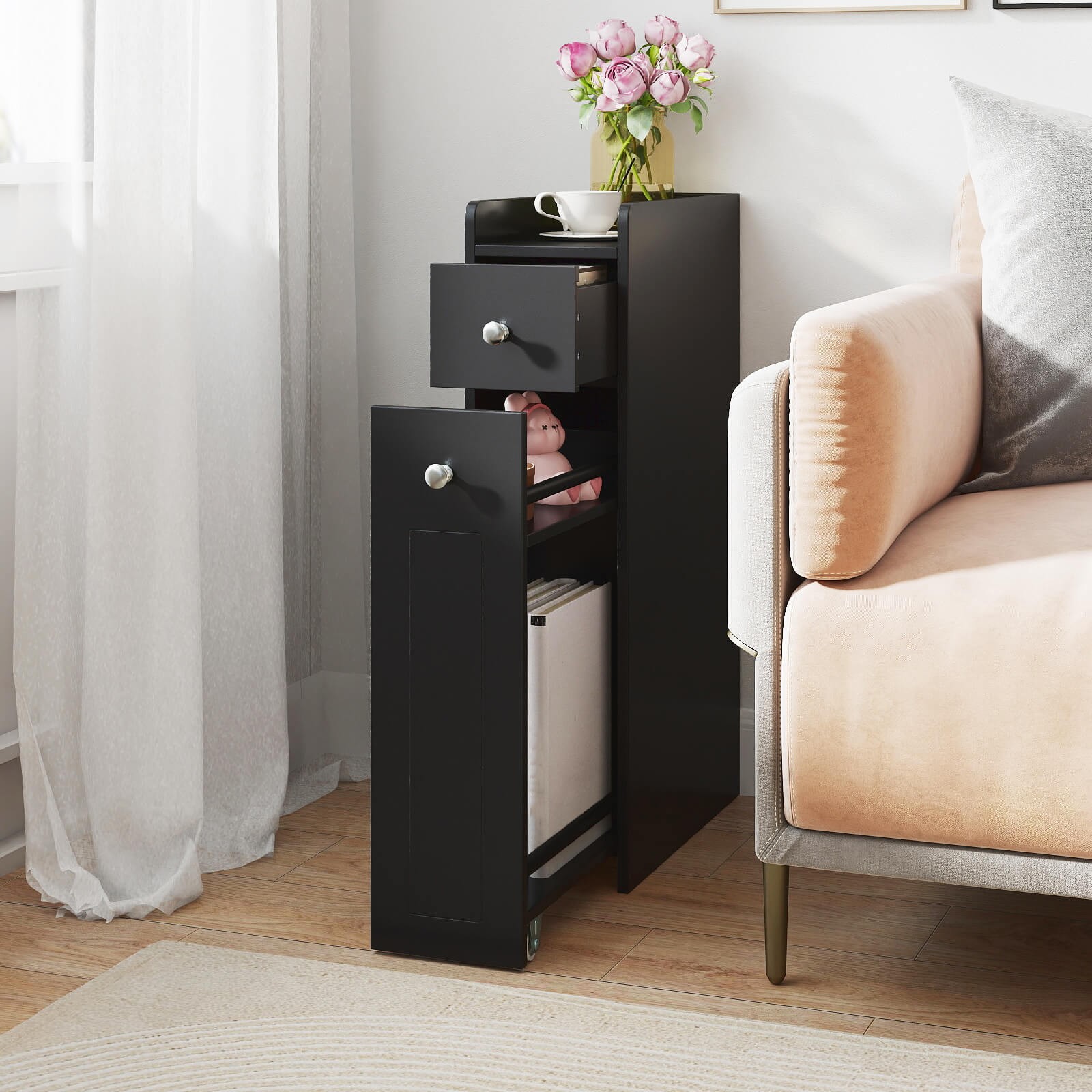 Small Bathroom Storage Cabinet 4-Tier Narrow Toilet Side Storage Cabinet