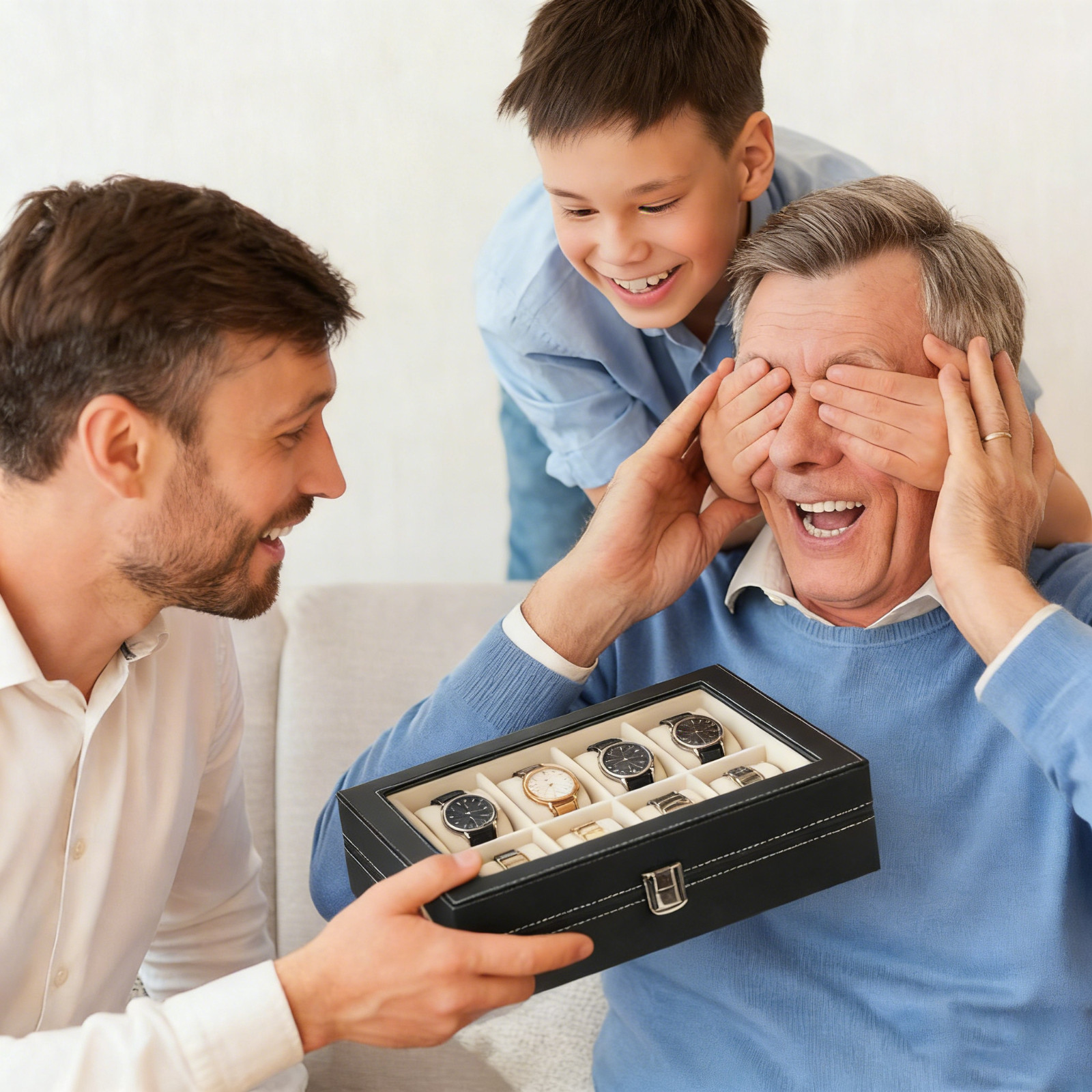 12 Slots PU Leather Wrist Watch Display Box Storage Holder Organizer Case US