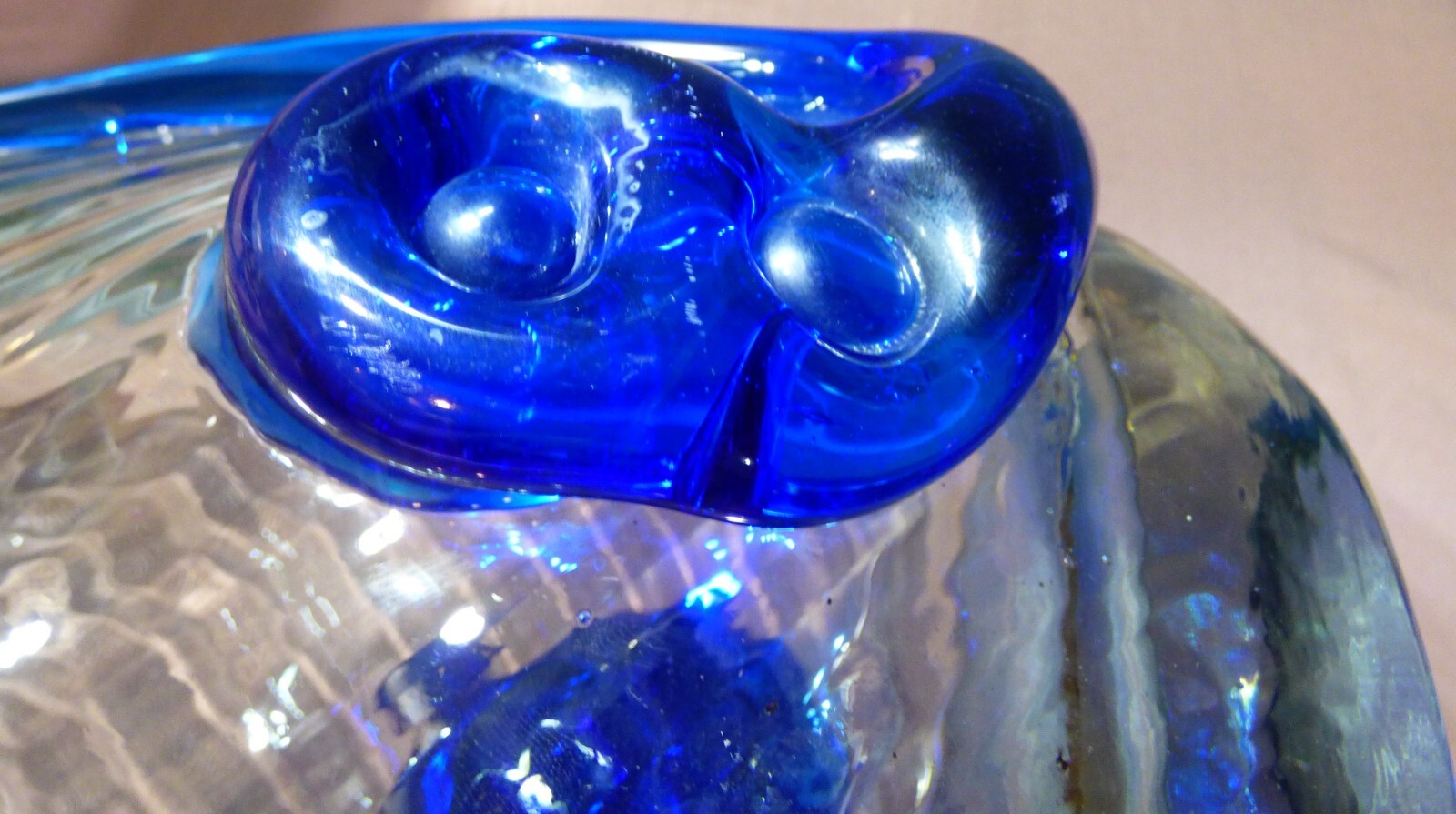 Large 26" MCM Swung Vase with Blue, White and Clear Glass