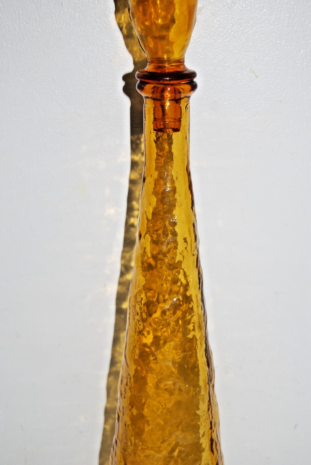Vintage Empoli Honey Amber Crinkle Glass Decanter Bottle 23" Tall w/ Stopper