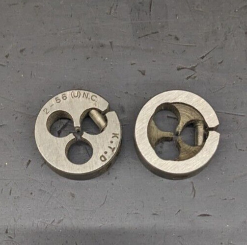 2 Kromhard 2-56 UNC Round Dies 13/16" OD Screw Adjustable Die Carbon Steel USA