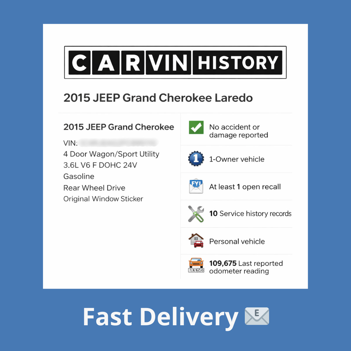 Vehicle Data Report Check Stolen Rebuilt Maintenance Salvage VIN [USA]