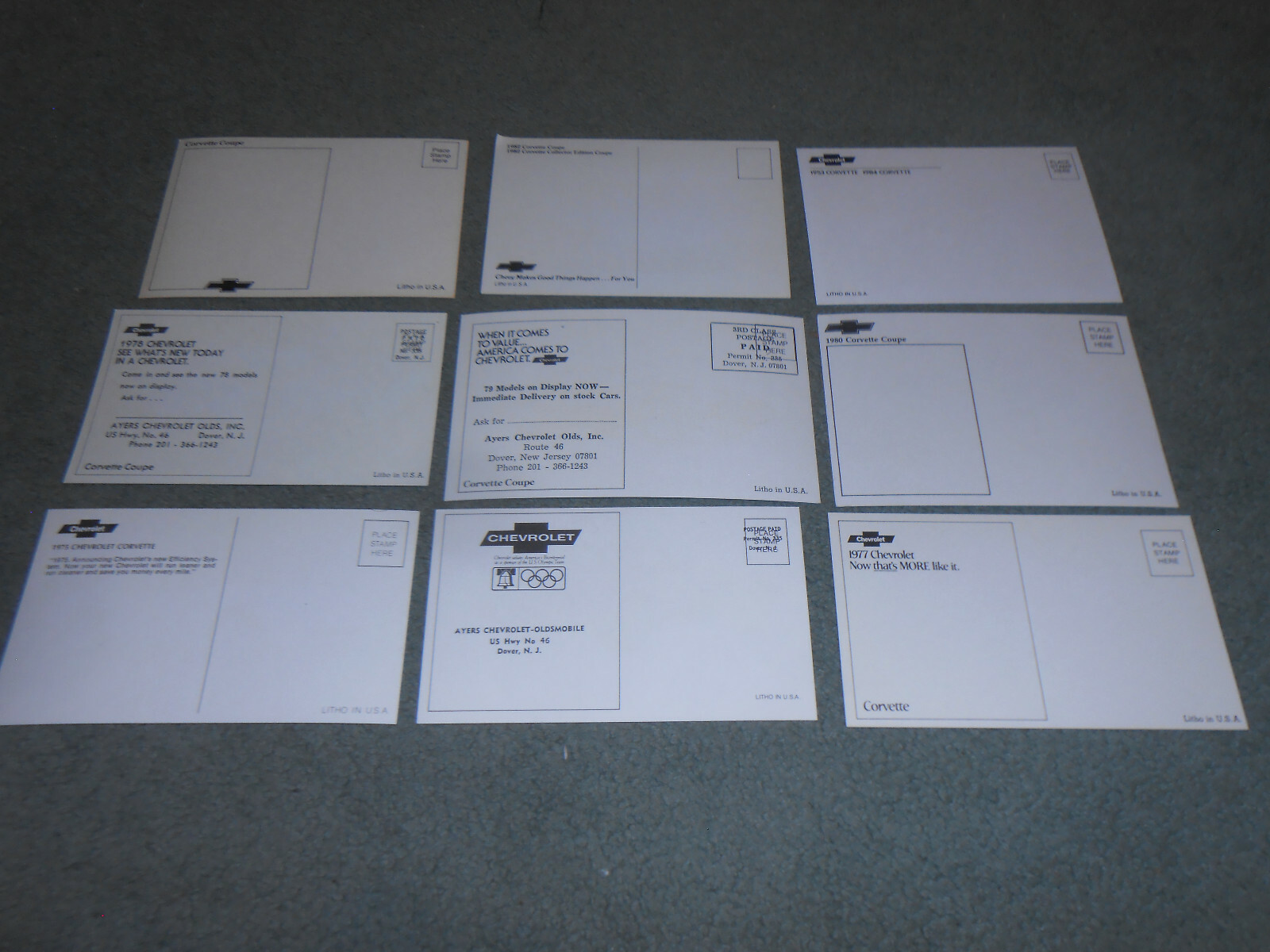 1975 1976 1977 1978 1979 1980 1981 1982 1984 CORVETTE ORIGINAL POSTCARD Lot