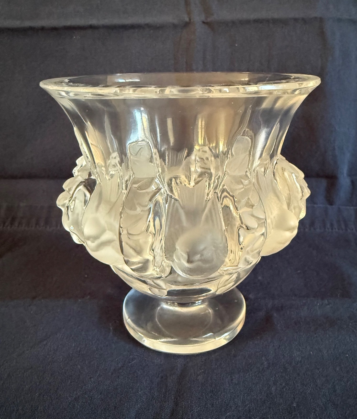 SIGNED Vintage Lalique Frosted Glass Satin Crystal Dampierre Bird Vase