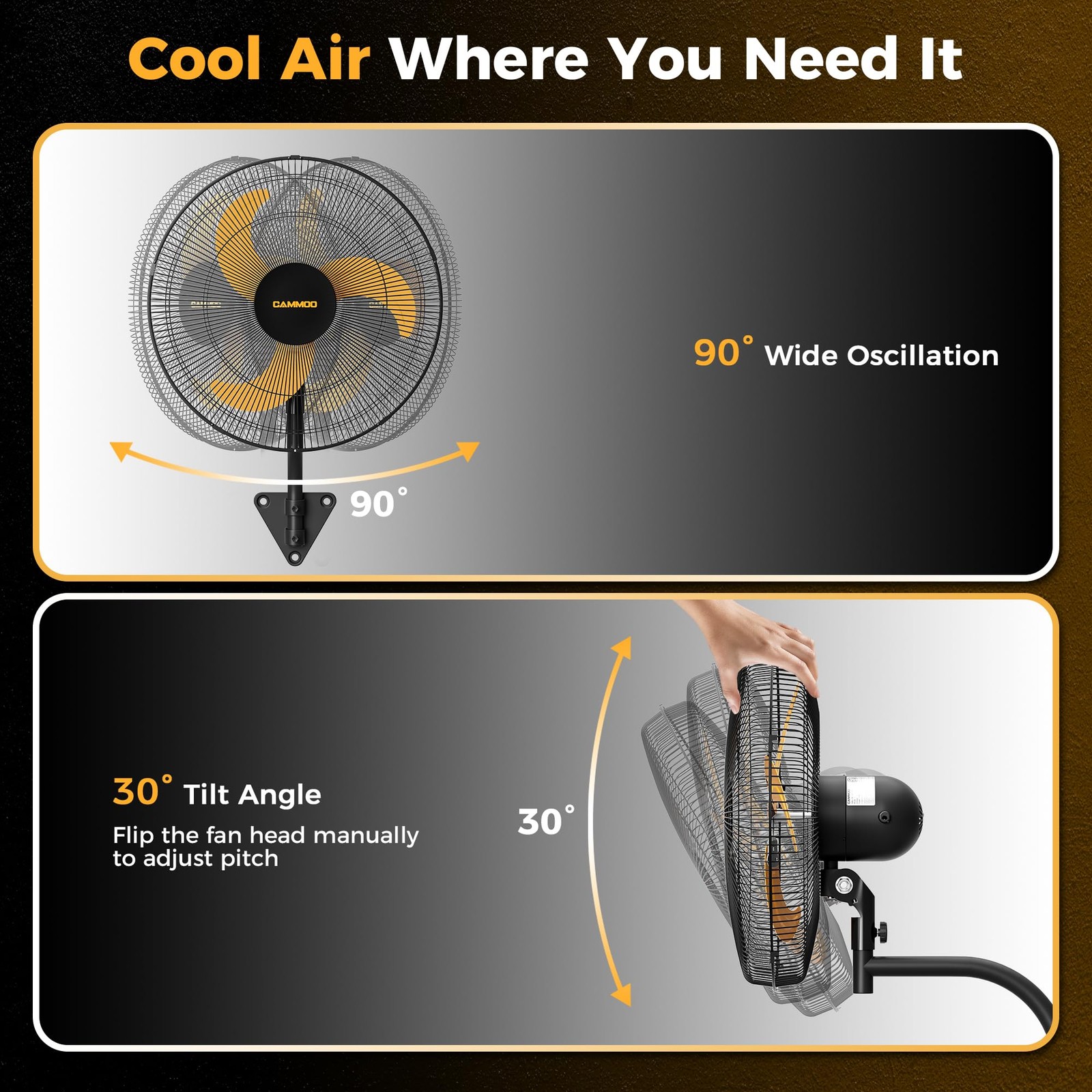 18 Inch Industrial Wall Mount Fan Oscillating with Remote 3-Speed 2 Packs