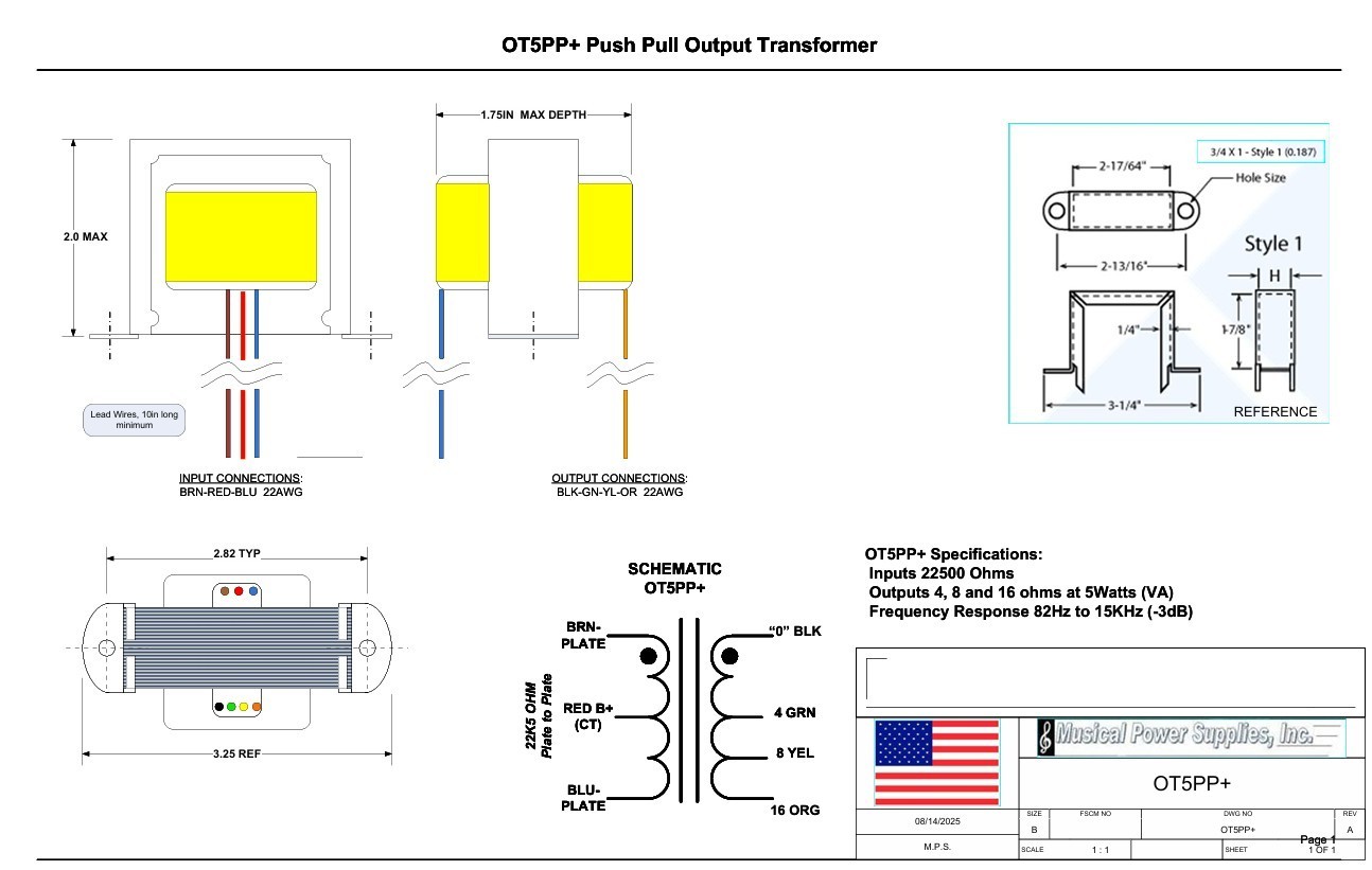 OT5PP+ PushPull Output transformer 22K5 to 4/8/16 ohm (5VA) MIM