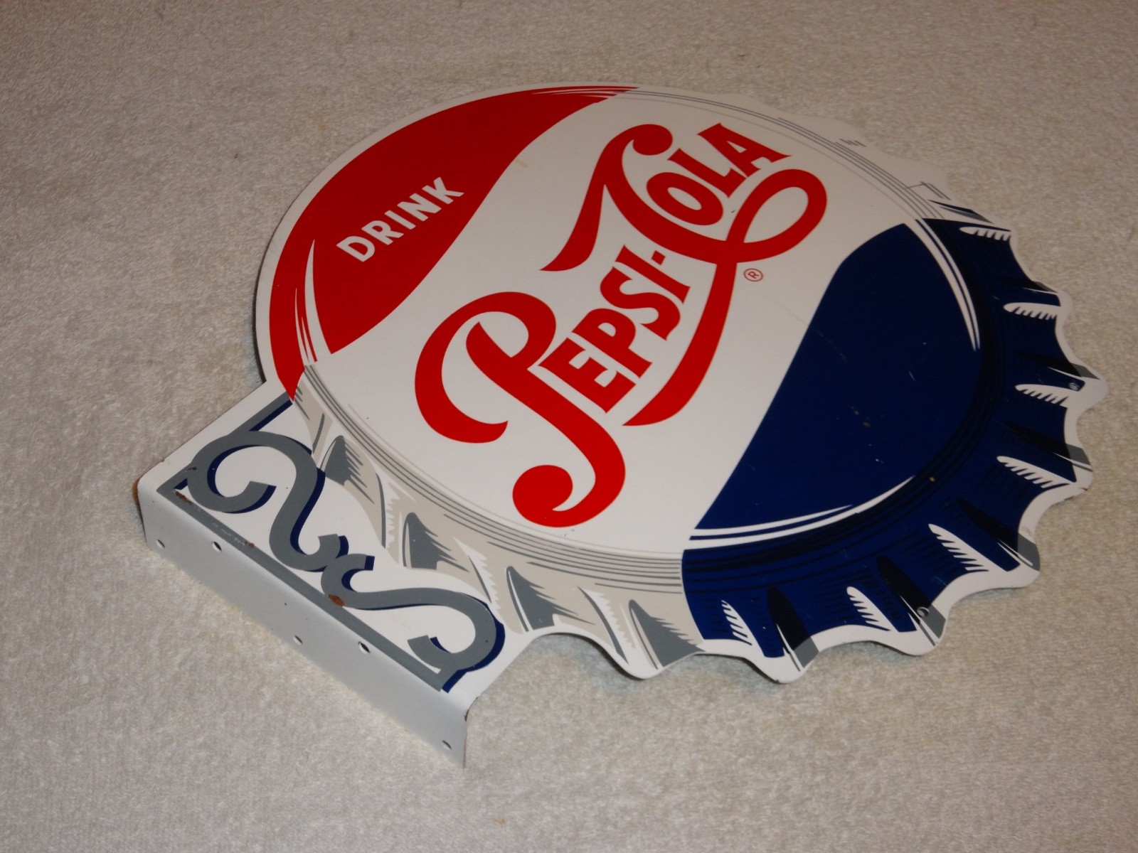 VINTAGE DRINK PEPSI COLA DIECUT 14" METAL SODA POP GASOLINE OIL FLANGE SIGN M173