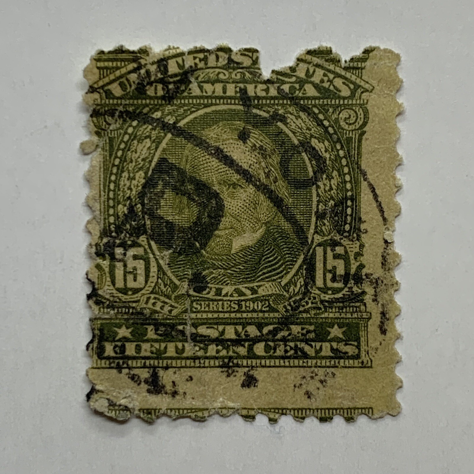 ERROR 1902 U.S. 15c STAMP WITH VERTICAL PERFORATION MISCUT