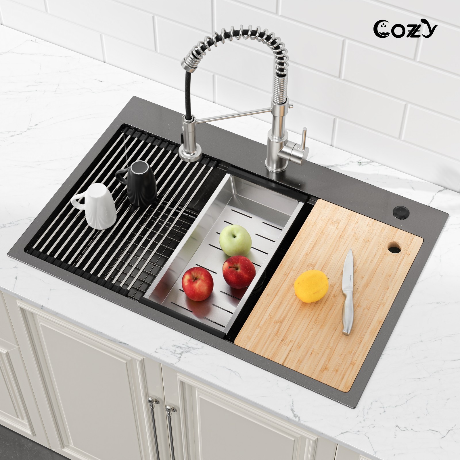 Cozy n Bath 33x22 inch overmount kitchen sink with accessors and drain
