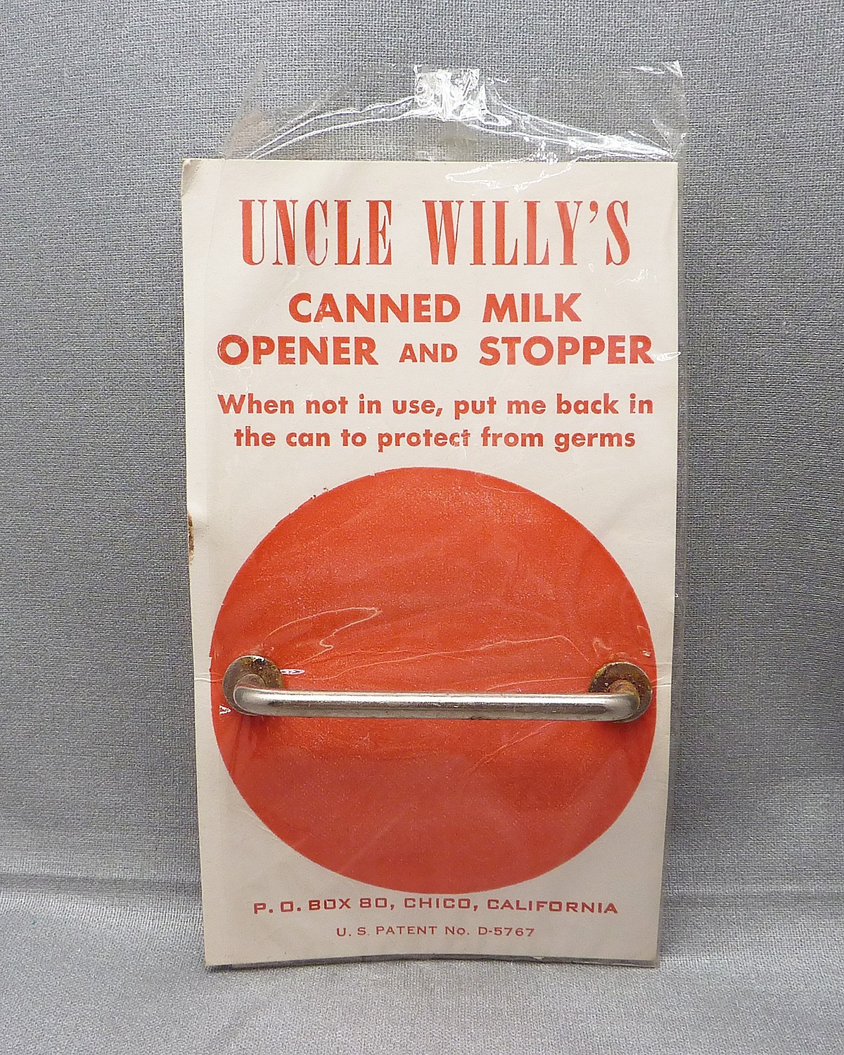 Vintage Uncle Willy's Canned Milk Opener and Stopper, Chico, CA 1950's