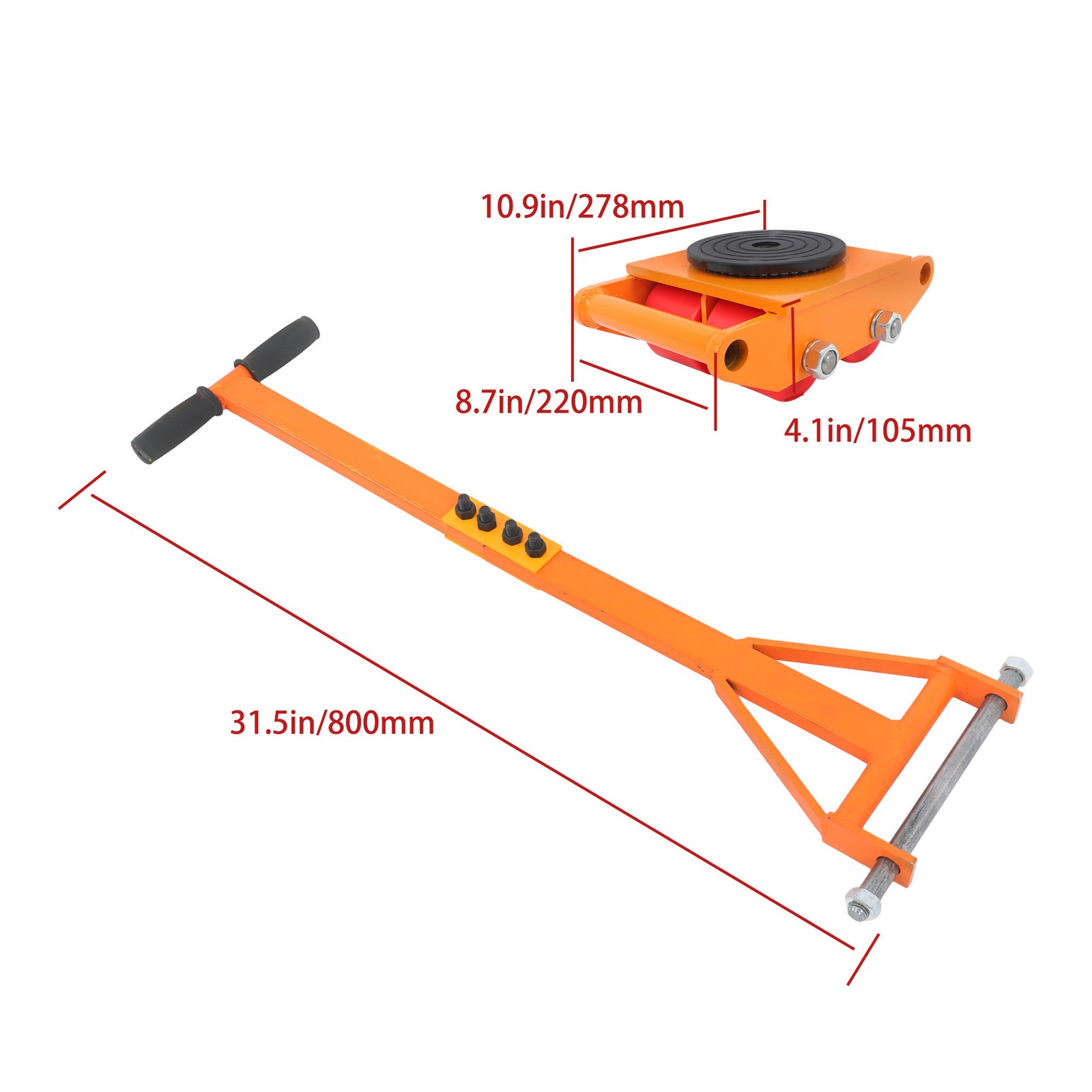 4 Pcs Heavy Duty Machinery Skates Dolly 360° Rotation 6T/13200Lbs With Handle