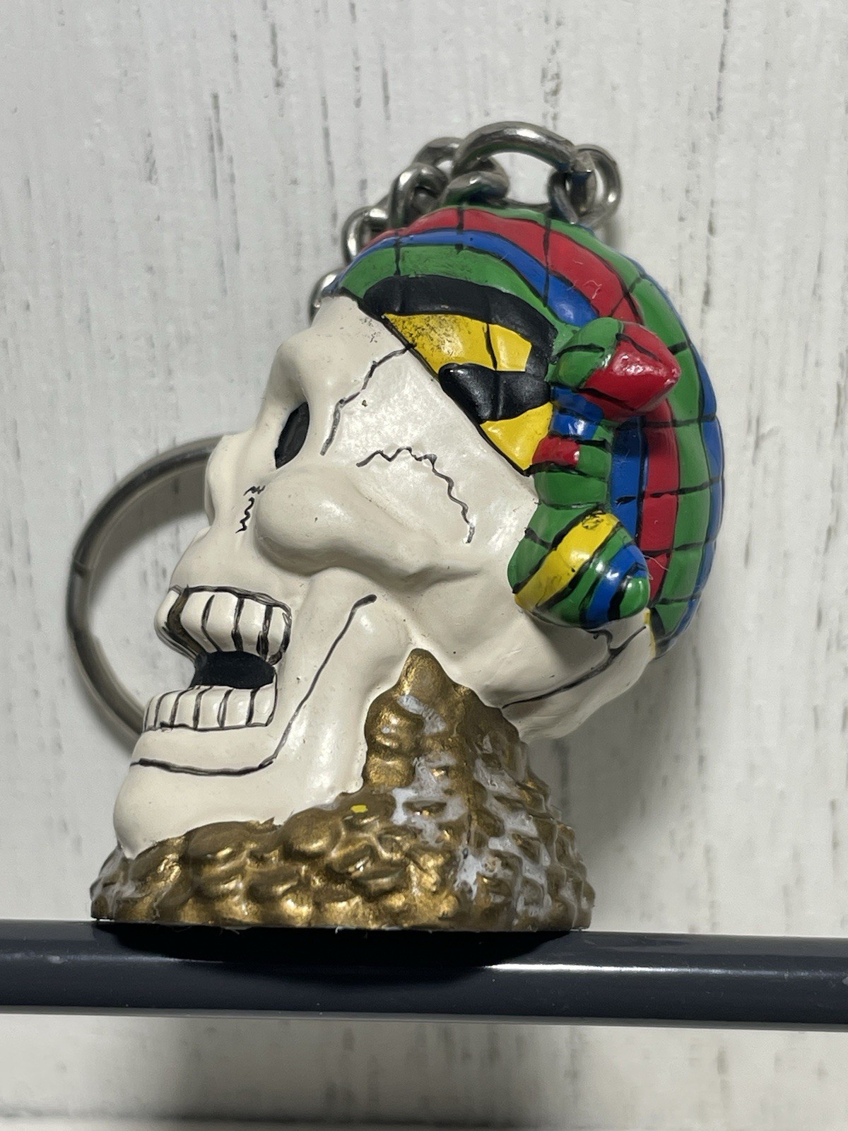 2012 Movie Treasure Island Souvenir Keychain Skull Head W/Multi Colored Bandana