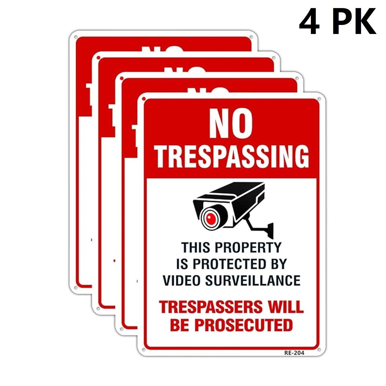 4 Pack WARNING SECURITY SMILE ON CAMERA NO TRESPASSING Aluminum Composite Sign