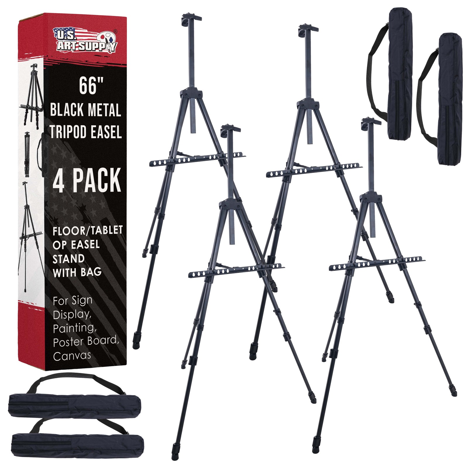 66" Aluminum Tripod Adjustable Artist Display Easel Stand, Tabletop, 4 Pack