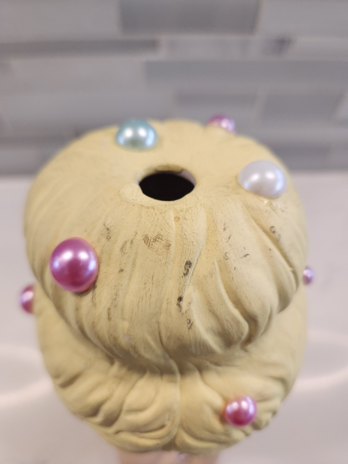 Weird Blonde Winged Angel Cherub 9.5" Statuette Figure 1982 Kathy's Ceramics