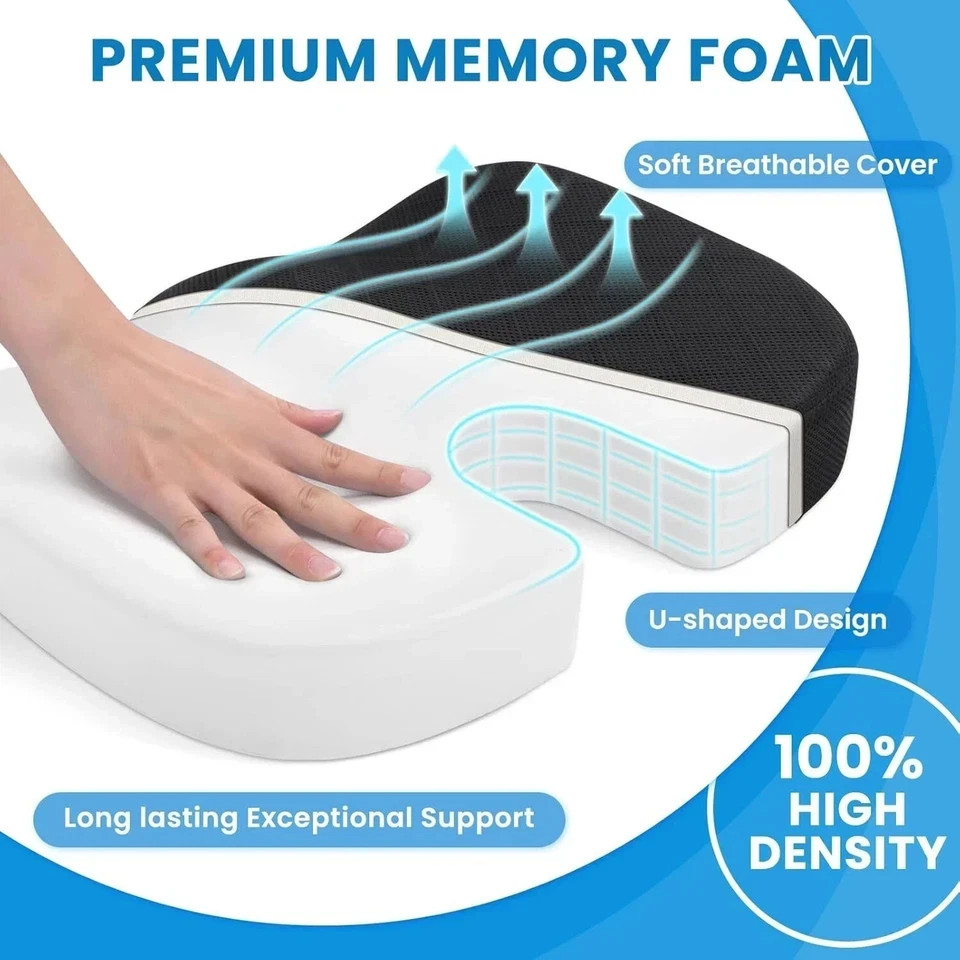 Memory Foam Seat Cushion Office Chair Car Seat Pad Coccyx Tailbone Pain Relief