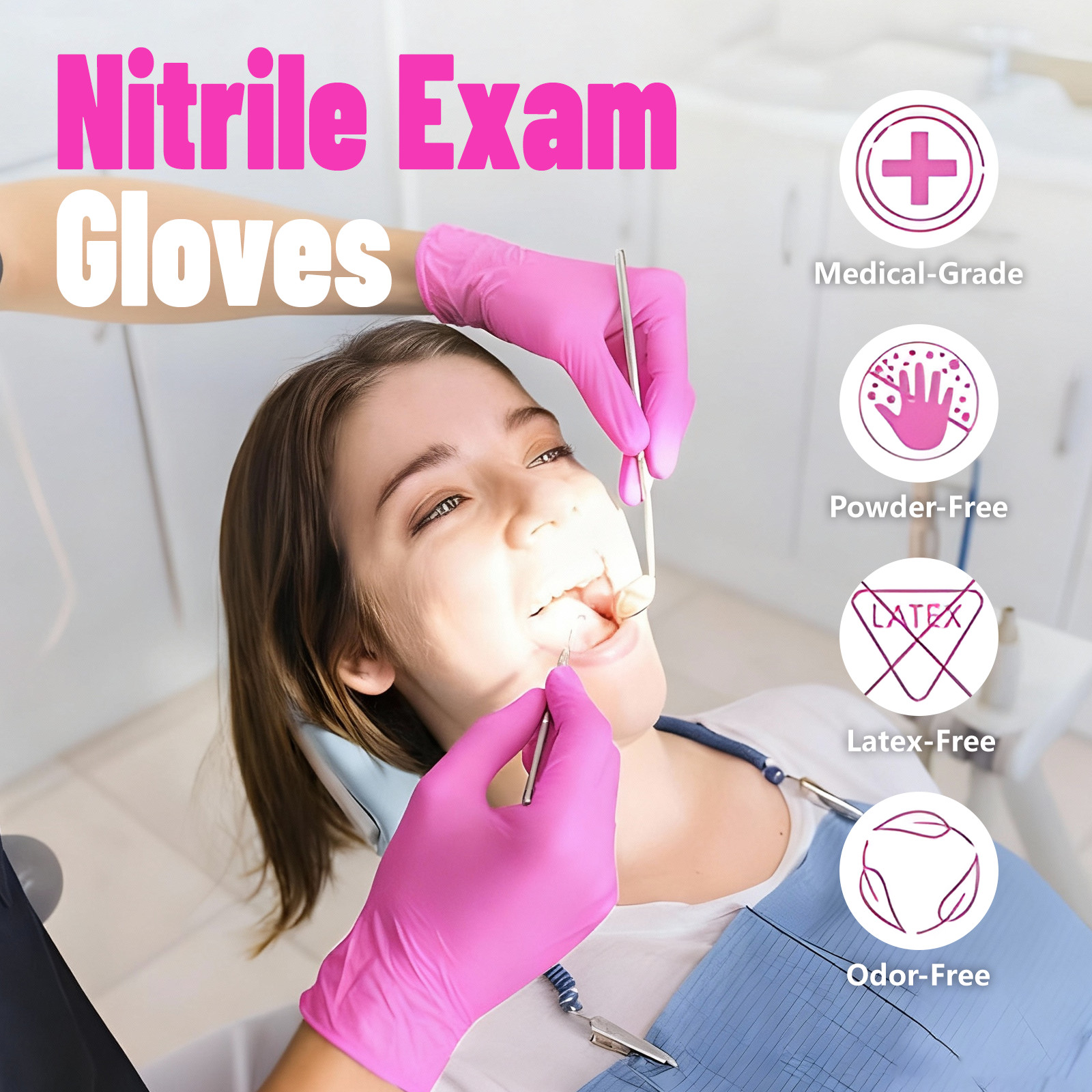 100Pcs Nitrile Exam Disposable Rose red Gloves, Latex & Powder Free