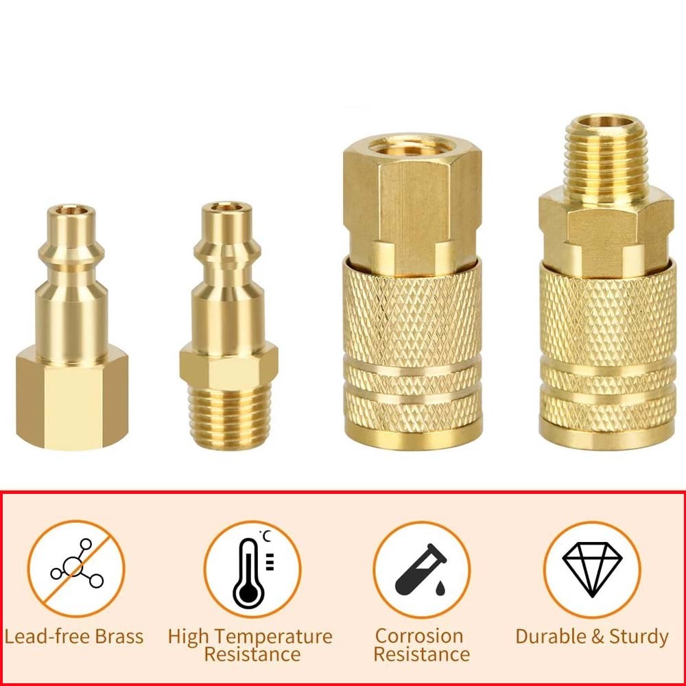 14pcs Air Hose Fittings, 1/4" NPT Quick Connect Air Coupler and Plug Kit I/M