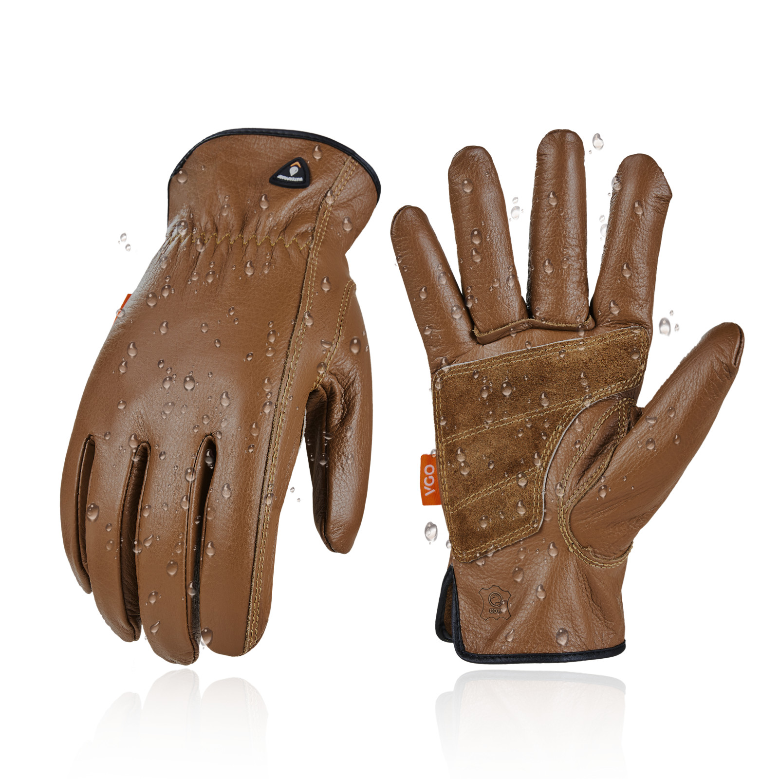 Vgo 1Pair Unlined Cow Leather Work Glove ,Water Resitant Palm Patched (CA9597WP)