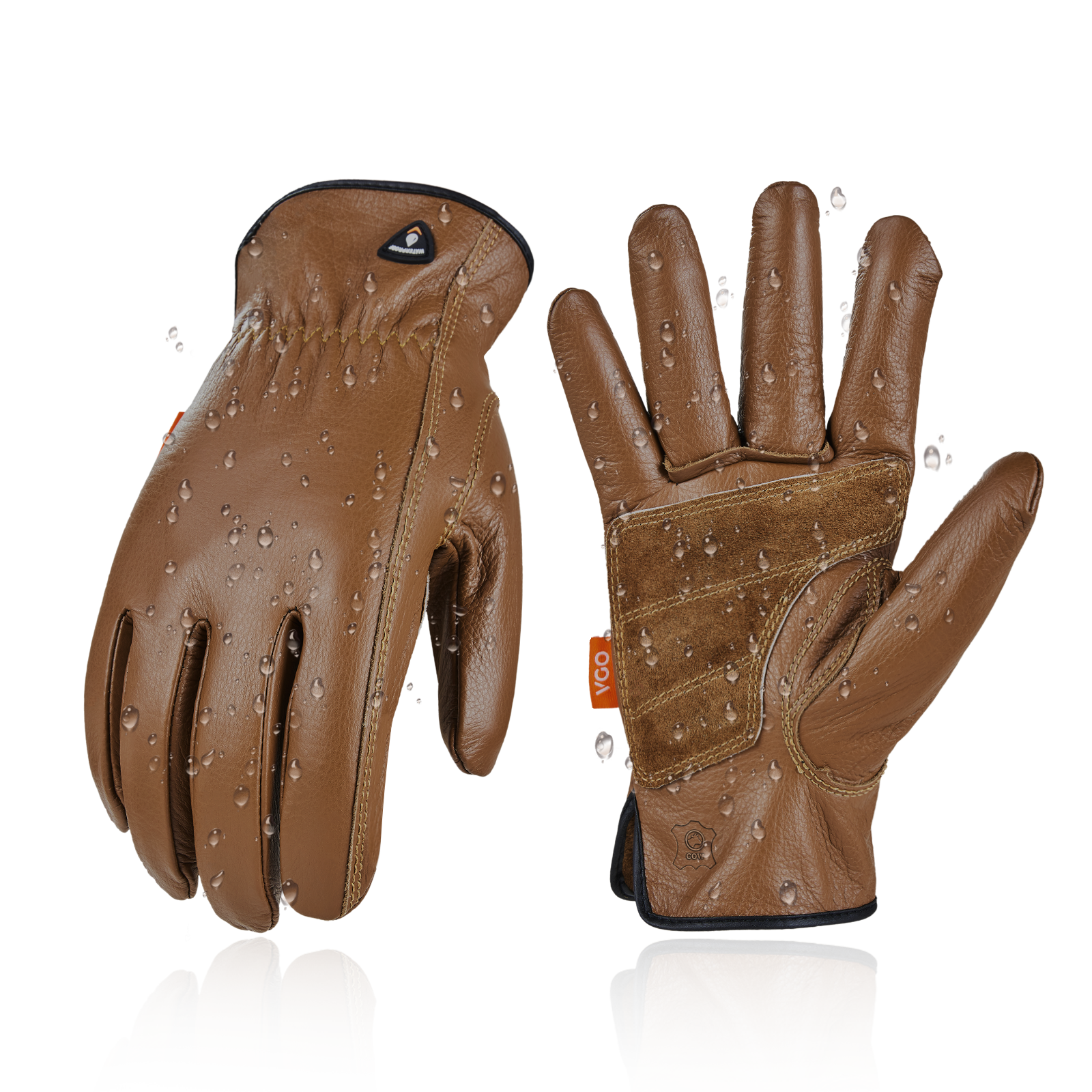 Vgo 1Pair Unlined Cow Leather Work Glove ,Water Resitant Palm Patched (CA9597WP)