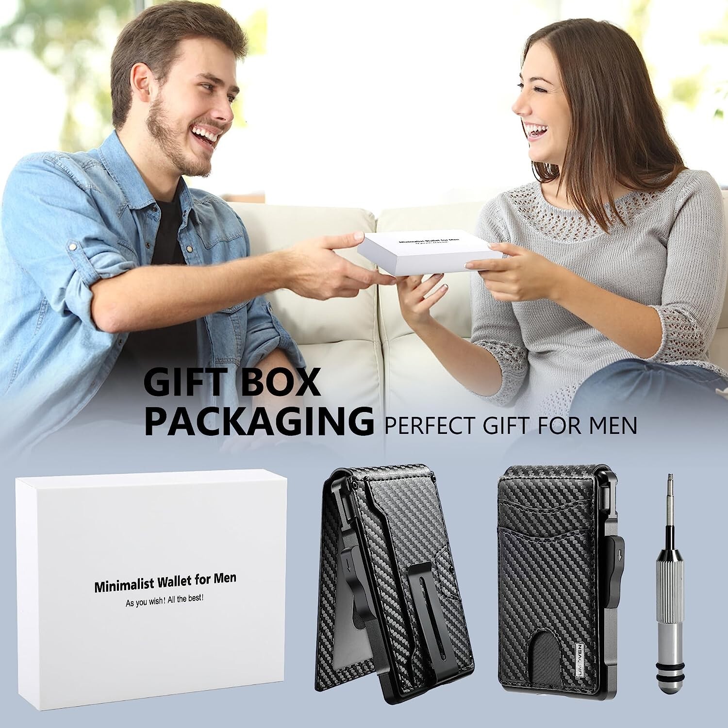 Men's Slim Pop Up Bifold Wallet with Money Clip, Minimalist Wallet RDIF Blocking