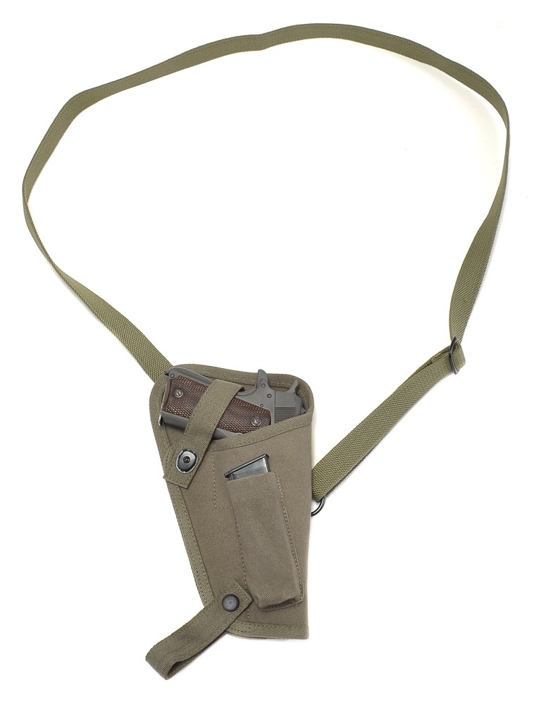 US WW2 M3 OD Canvas Colt 1911 .45 Tanker Shoulder Holster with Magazine Pouch