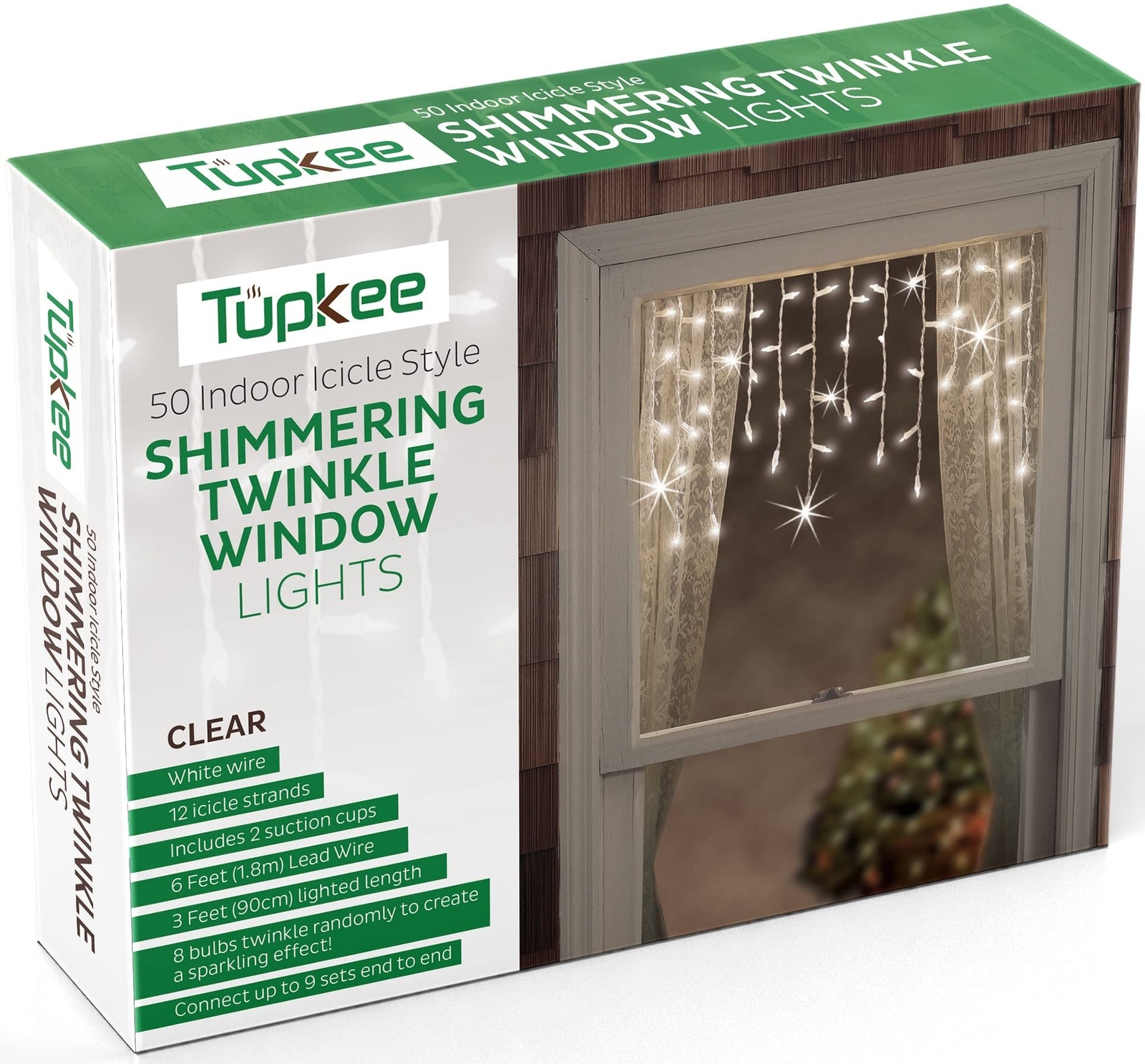Tupkee Window Icicle Lights Set, 3 Feet (0.91 m), 50 Clear Incandescent...