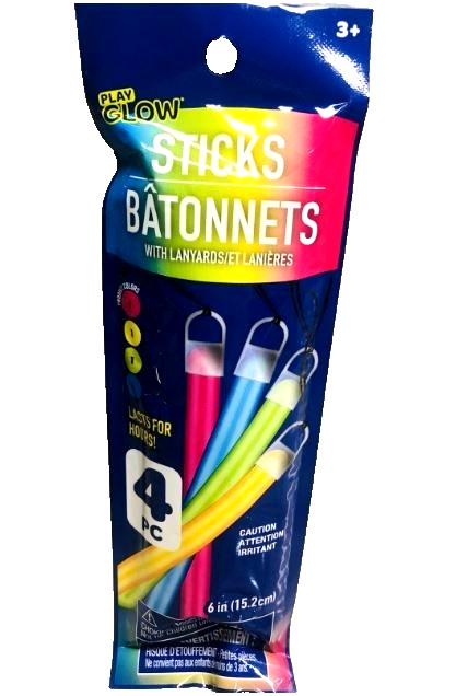 (Pack of 4) Glow Sticks w/ Lanyards 4 Different Colors 6 Inch Last For Hours
