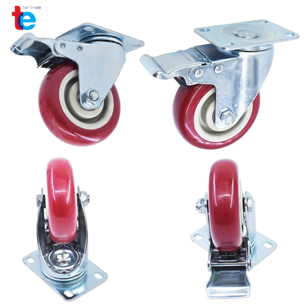 4 Pack 4 Inches Caster Wheels Locking Casters with Brake Swivel Plate Castors