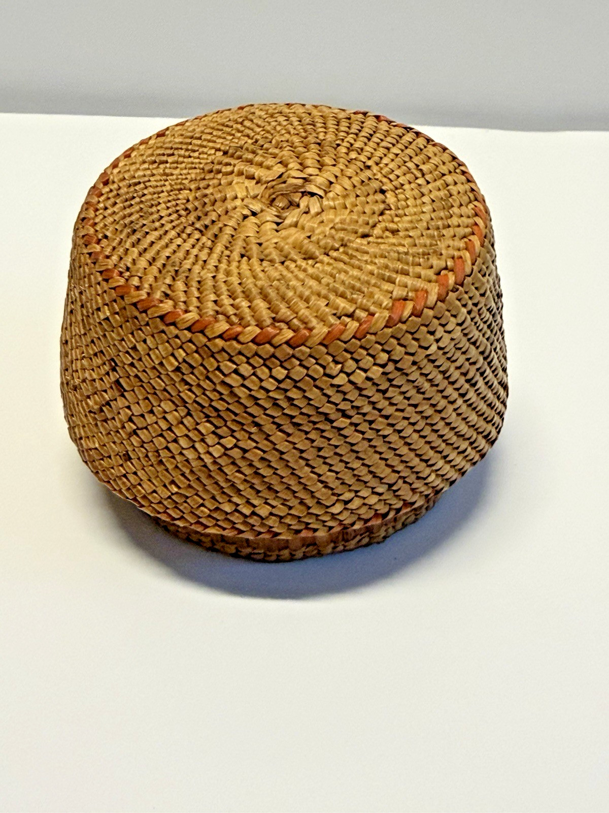 Native American Indian Weaved Lidded Nootka Basket; Small 3"; Early 1900's; #B20