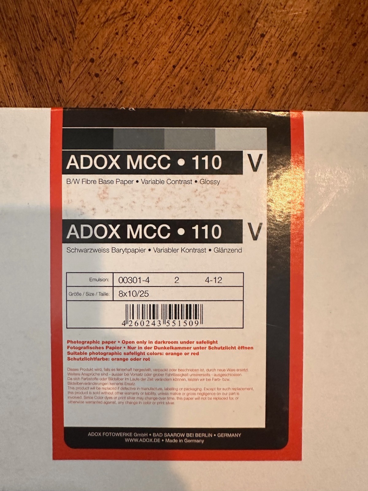 Adox MCC 110 Premium 8x10 Glossy Fiber Base Photo Paper Open Box Approx 5 Sheets