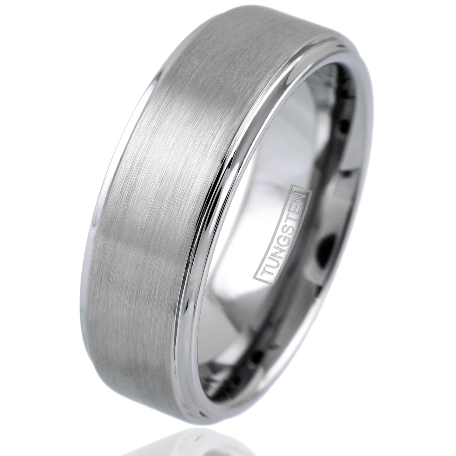 Engraved 6/8mm Tungsten Men's Ring Brushed Step Edge Wedding Band