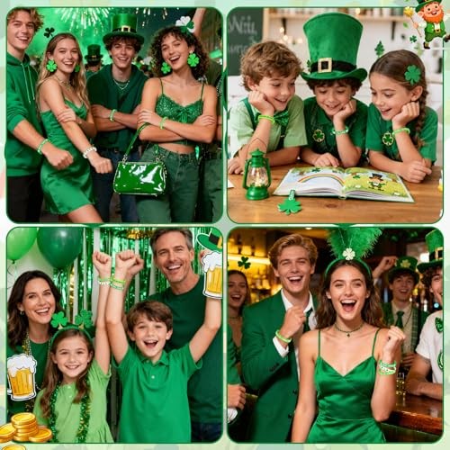 St. Patrick's Day Rubber Bracelets - 30 Pcs Lucky Shamrock Silicone