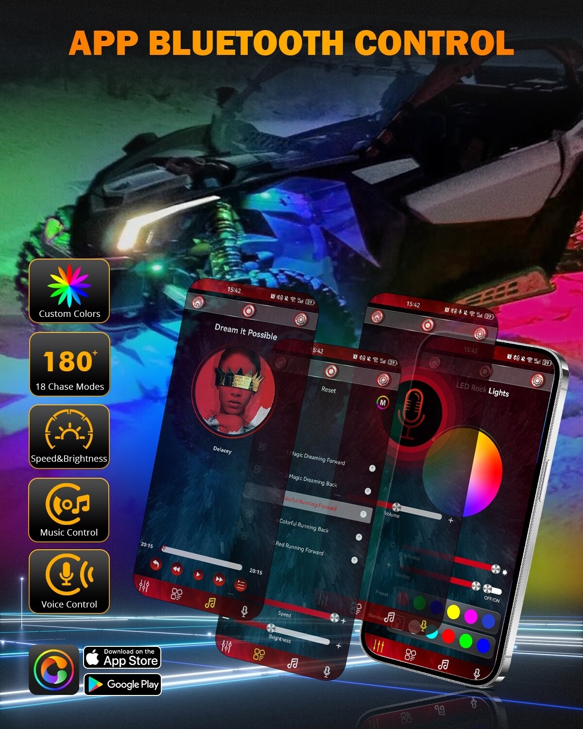 AUXBEAM 8 Pods RGB LED Rock Lights Kit Underglow Neon Light 120W Super Bright