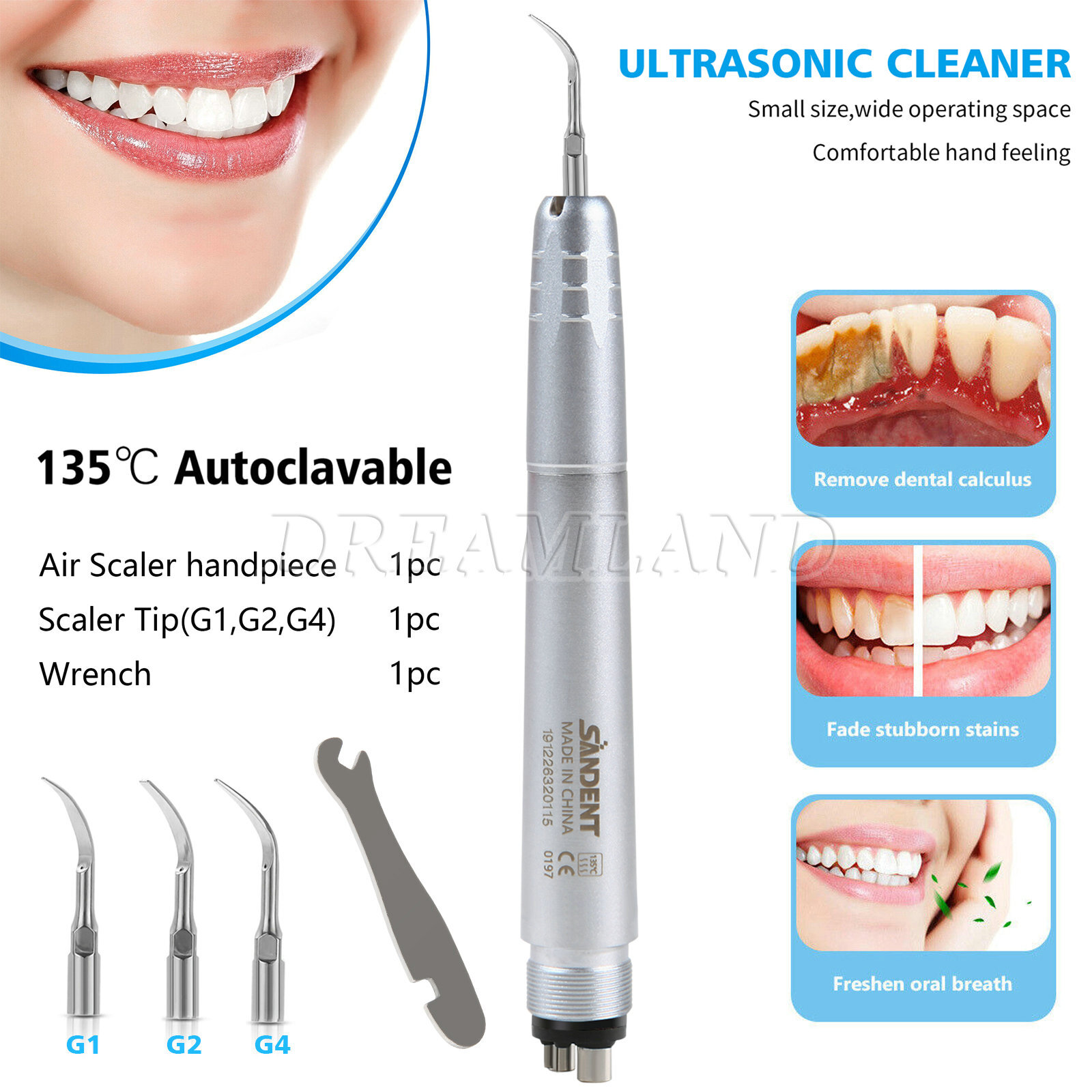 USA Dental Ultrasonic Air Perio Scaler Handpiece Hygienist 2 4 Holes with 3 Tips