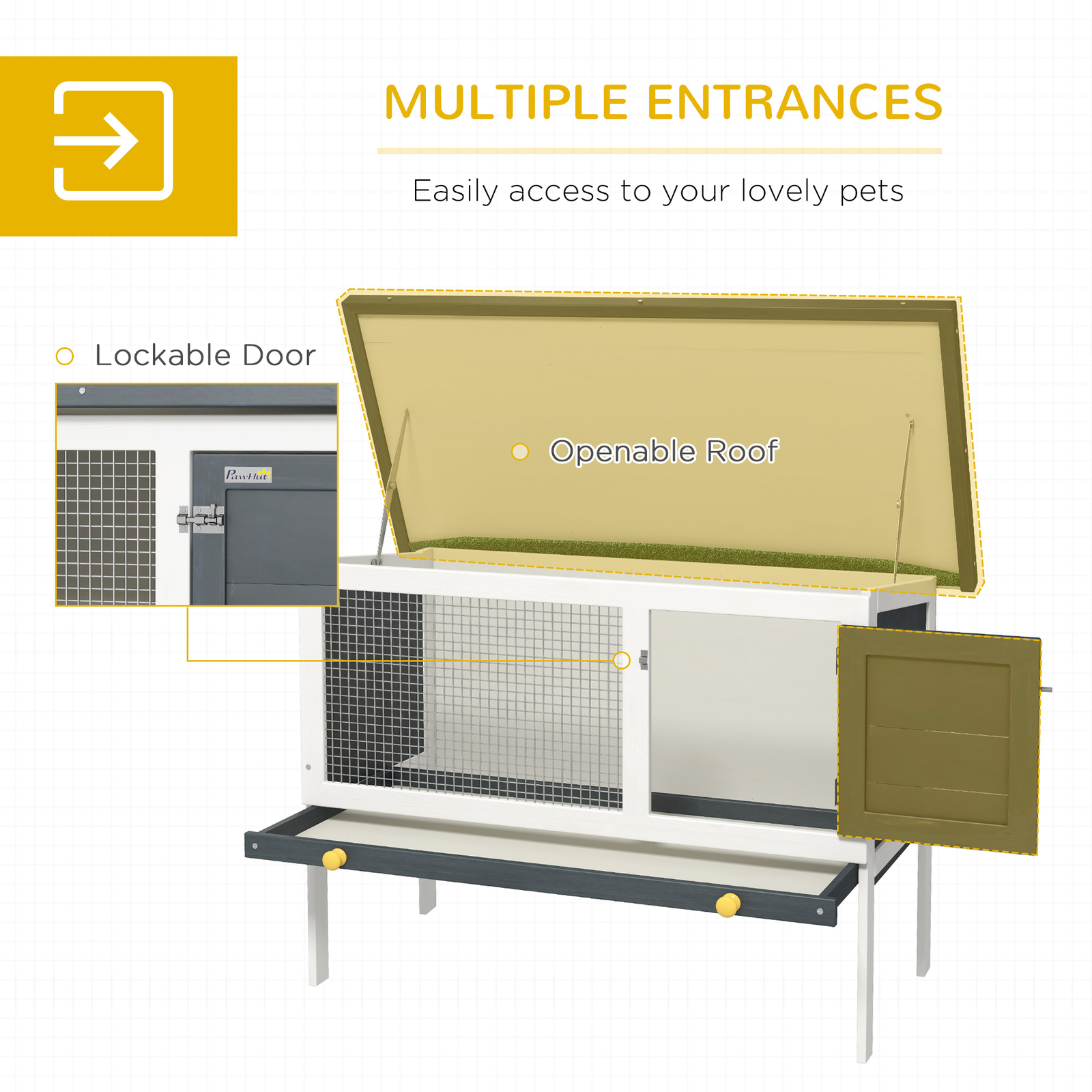 Indoor/Outdoor Wood Rabbit Hutch, Bunny Cage w/Slide-Out Tray, Openable Roof