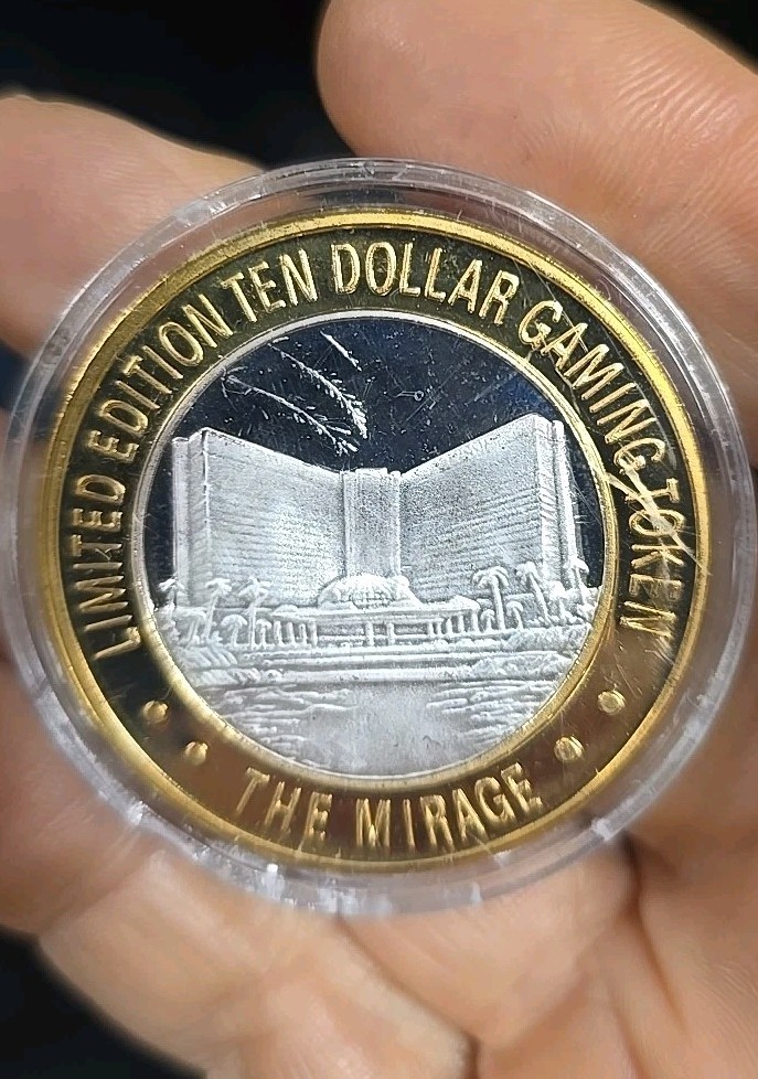 $10 Casino Gaming Token Las Vegas Solid .999 AG Silver Insert MIRAGE - SELF ND!!