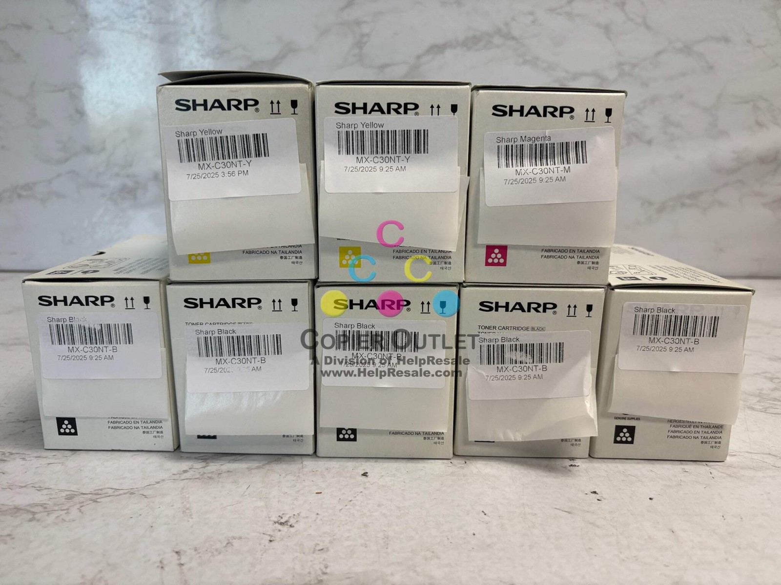 8 New OEM Sharp MX-C250,MX-C300P, MX-C304W Toners MX-C30NT MYYKKKKK Toners