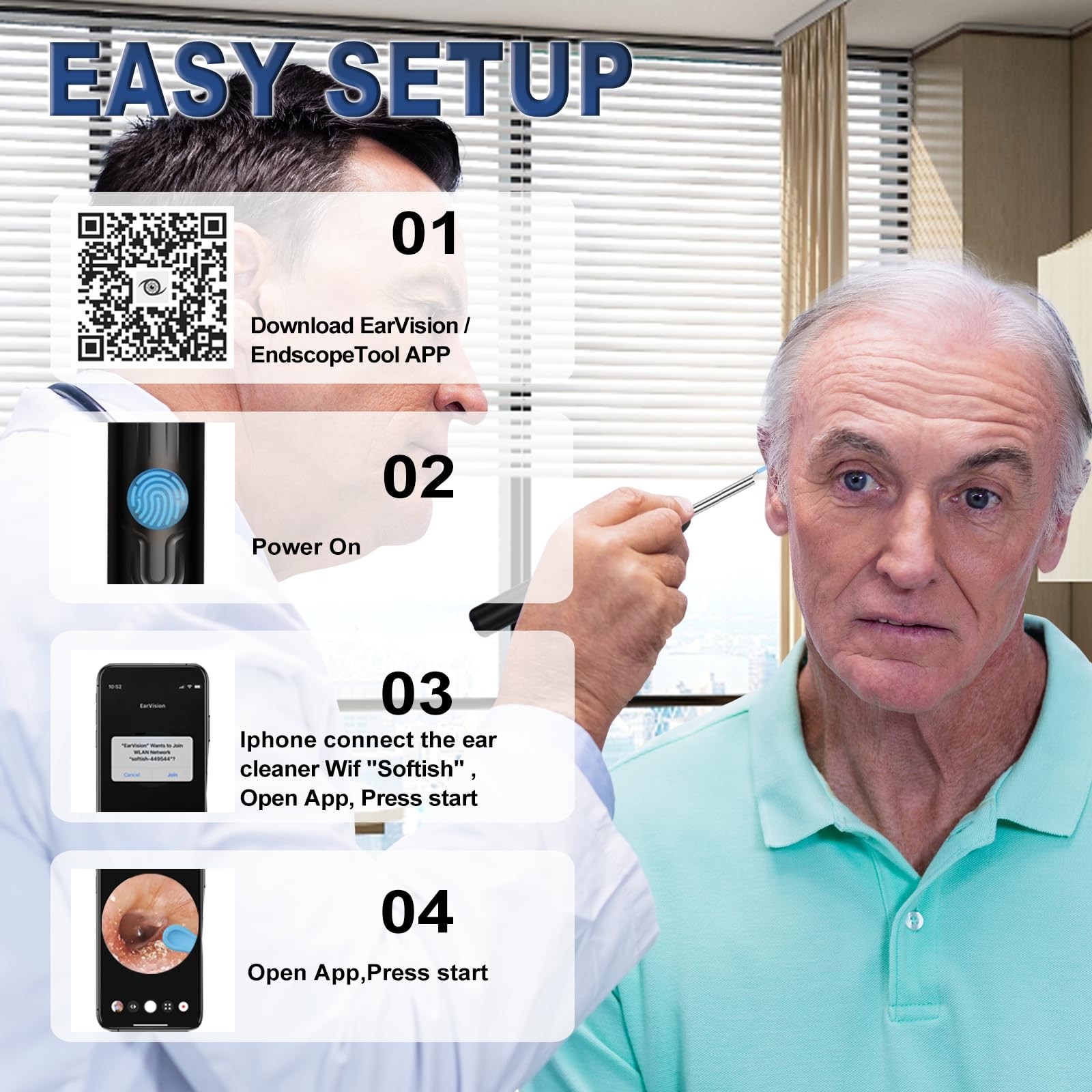 Wireless Ear Wax Remover Set, 1296P Camera HD Ear Endoscope Spoon Pick Tools.