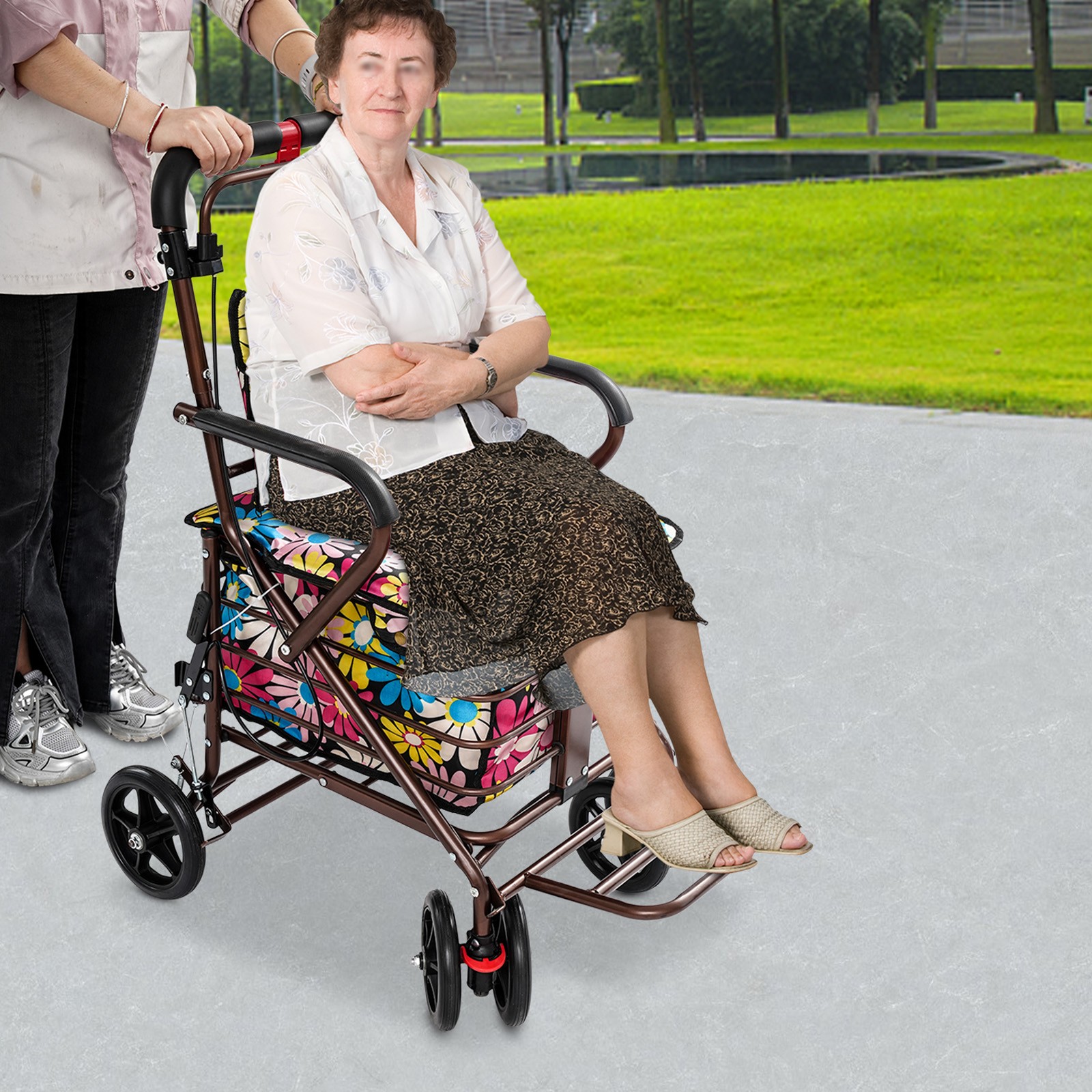 Foldable Shopping Cart, Shopping Cart with Seat for Elder Kids Max 100kg