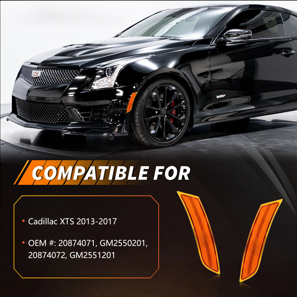 2X Amber Lens Front Bumper Side Marker Lights Set For 2013-2017 Cadillac XTS