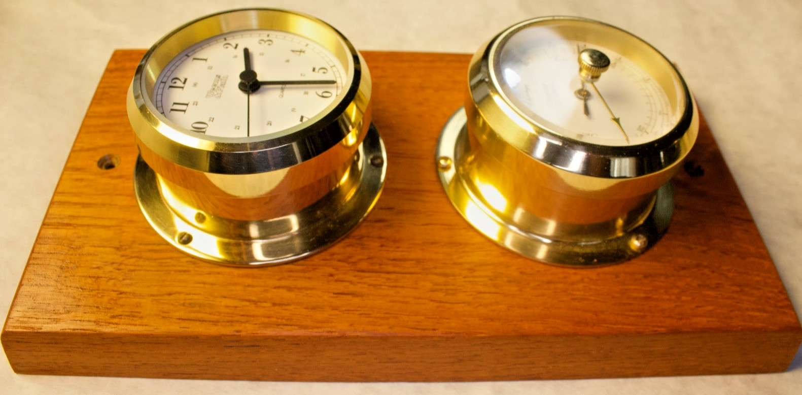 Weems & Plath solid brass quarts ship clock + berometer duo wall mounted