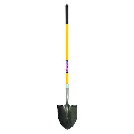 Westward 3Yu82 14 Ga Round Point Shovel, Steel Blade, 48 In L Yellow Fiberglass