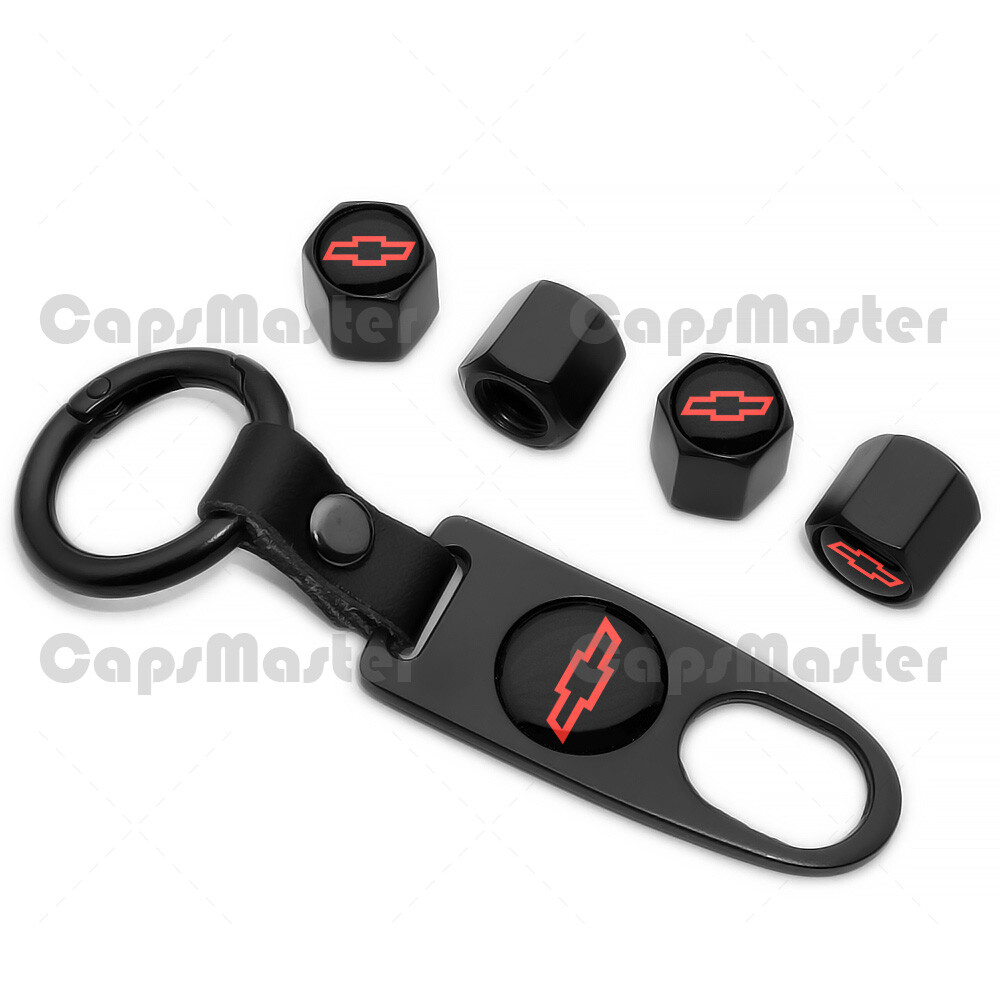 Car Wheels Tire Valve Dust Stem Air Cap Cover Keychain With Red Chevrolet Logo
