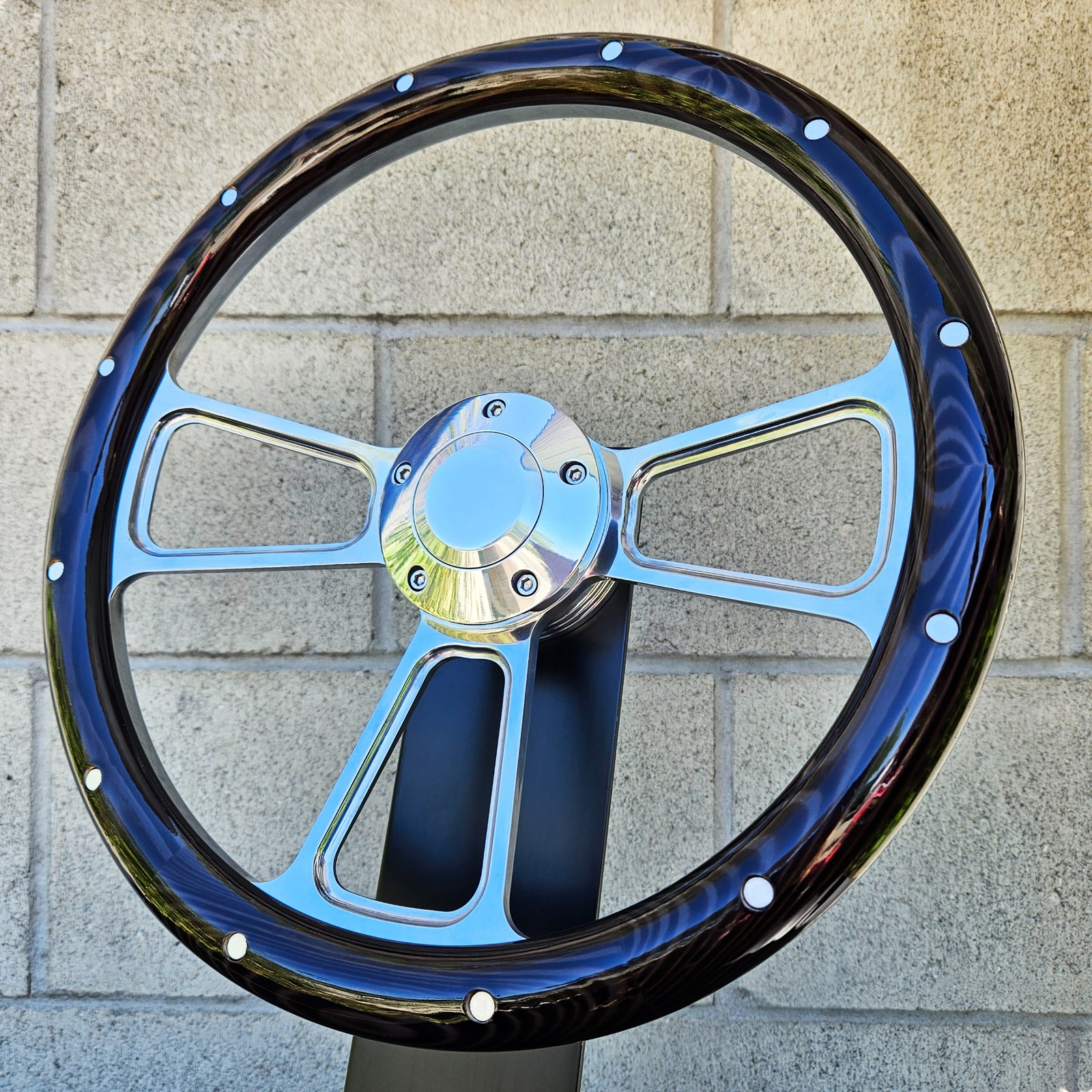 14" Billet Steering Wheel Pine Aluminum Rivet Chevy Muscle C10 Ford Hot Rod