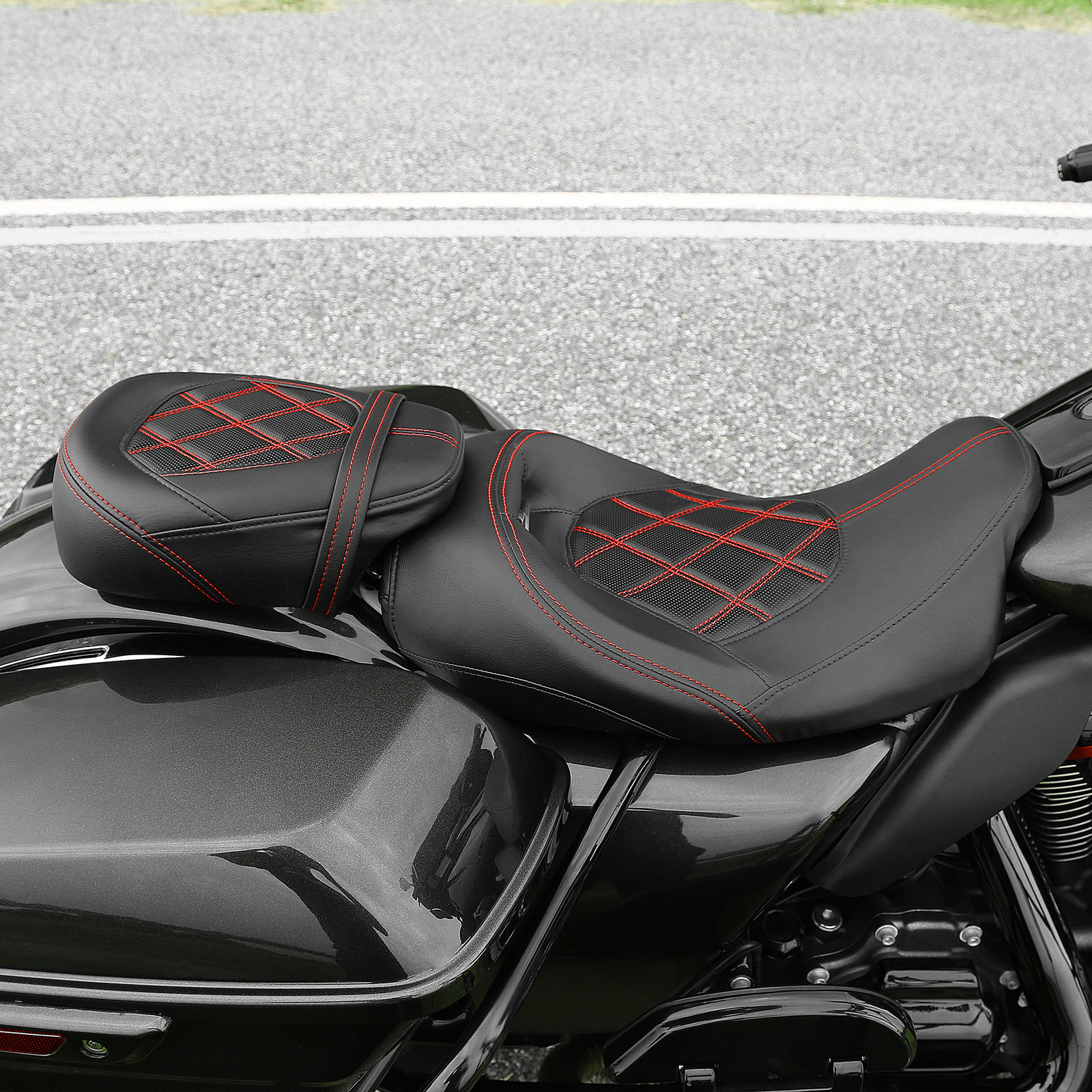 Two-Up Driver Passenger Seat Low-Profile Fit For Harley Touring Road Glide 09-23